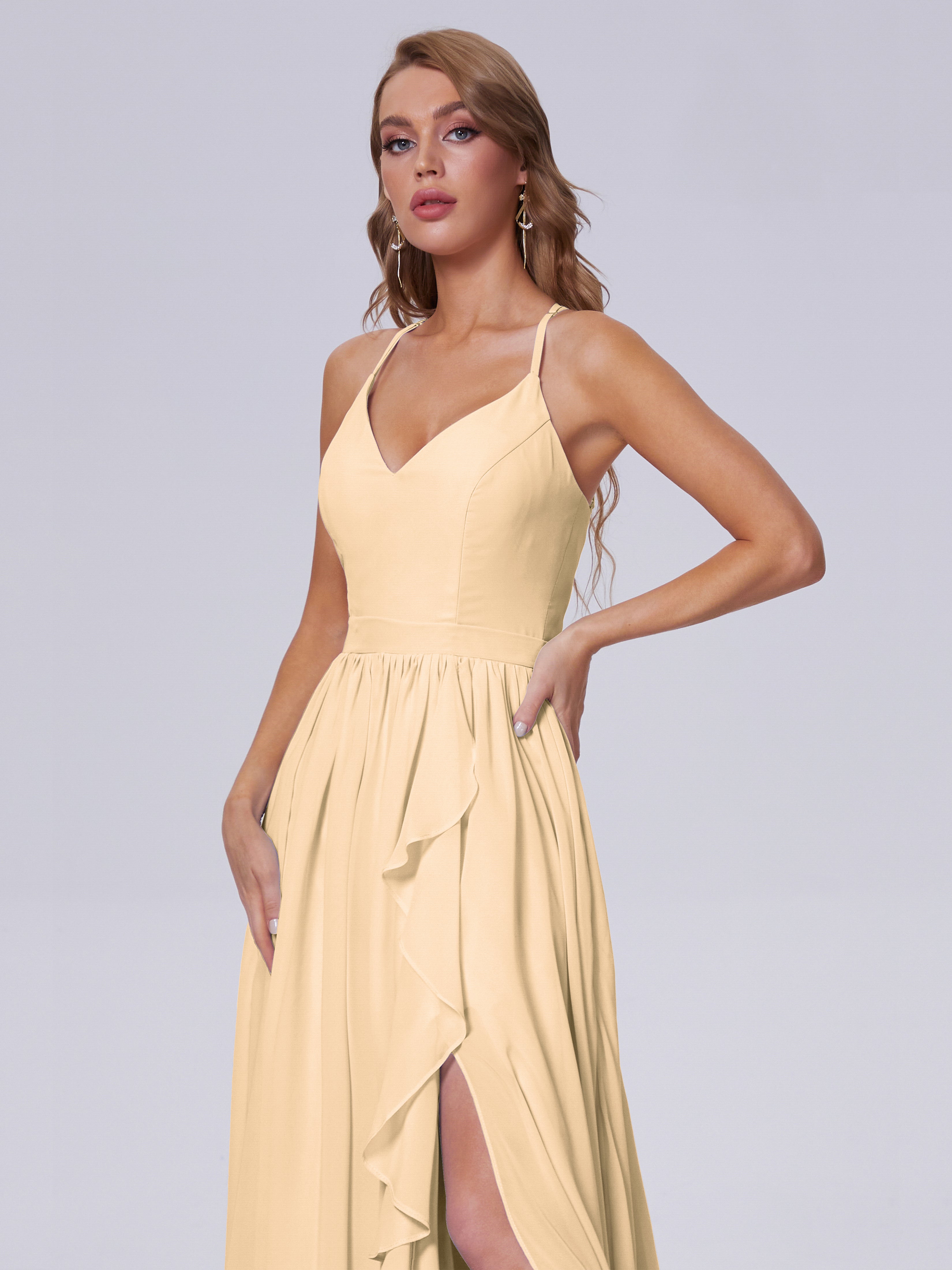 Robe Demoiselle D Honneur Rose Peche Asymétrique Mousseline Robes Demoiselle D'Honneur