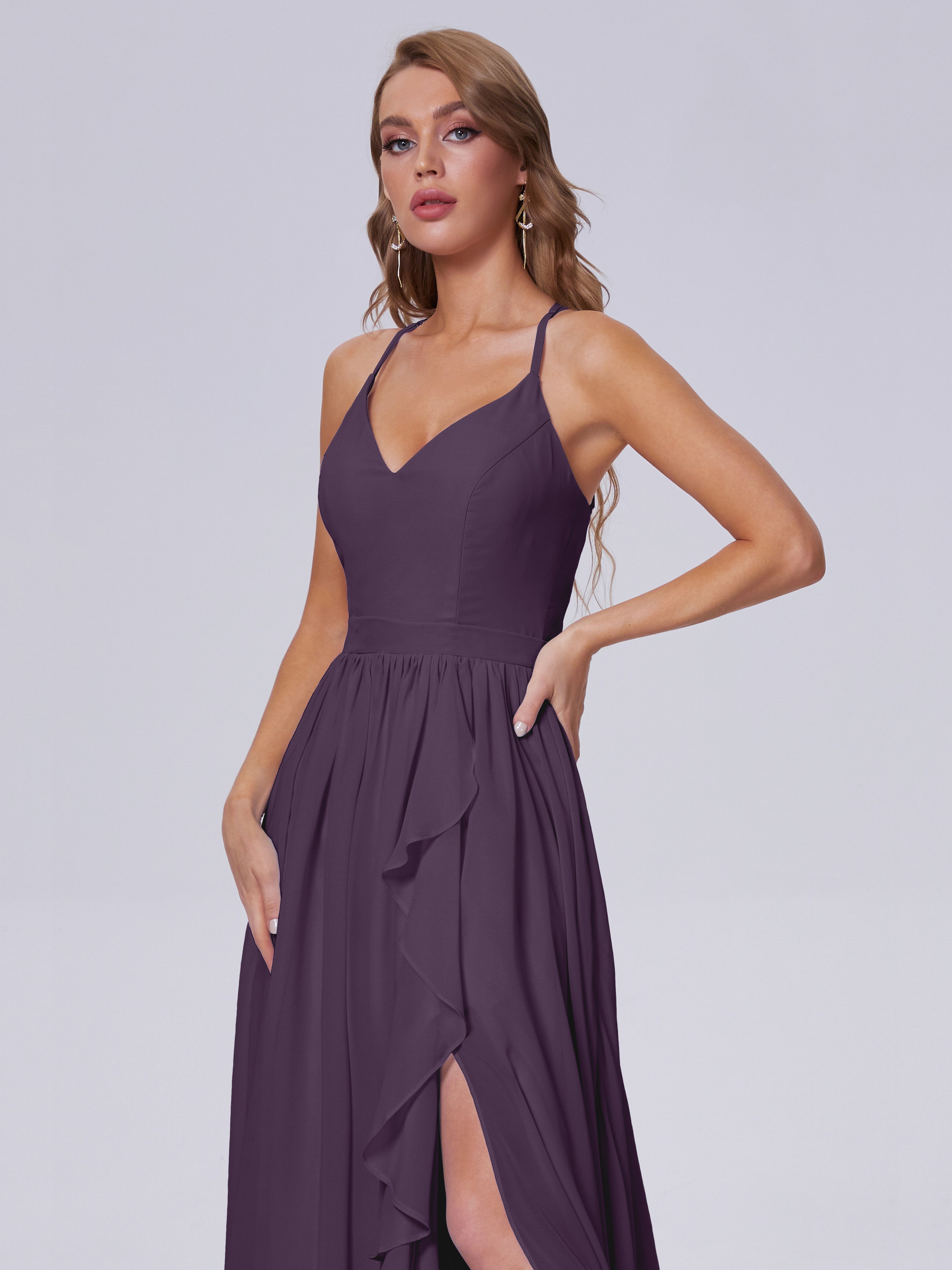 Robe De Demoiselle D'Honneur En Plum Asymétrique Mousseline Robes Demoiselle D'Honneur