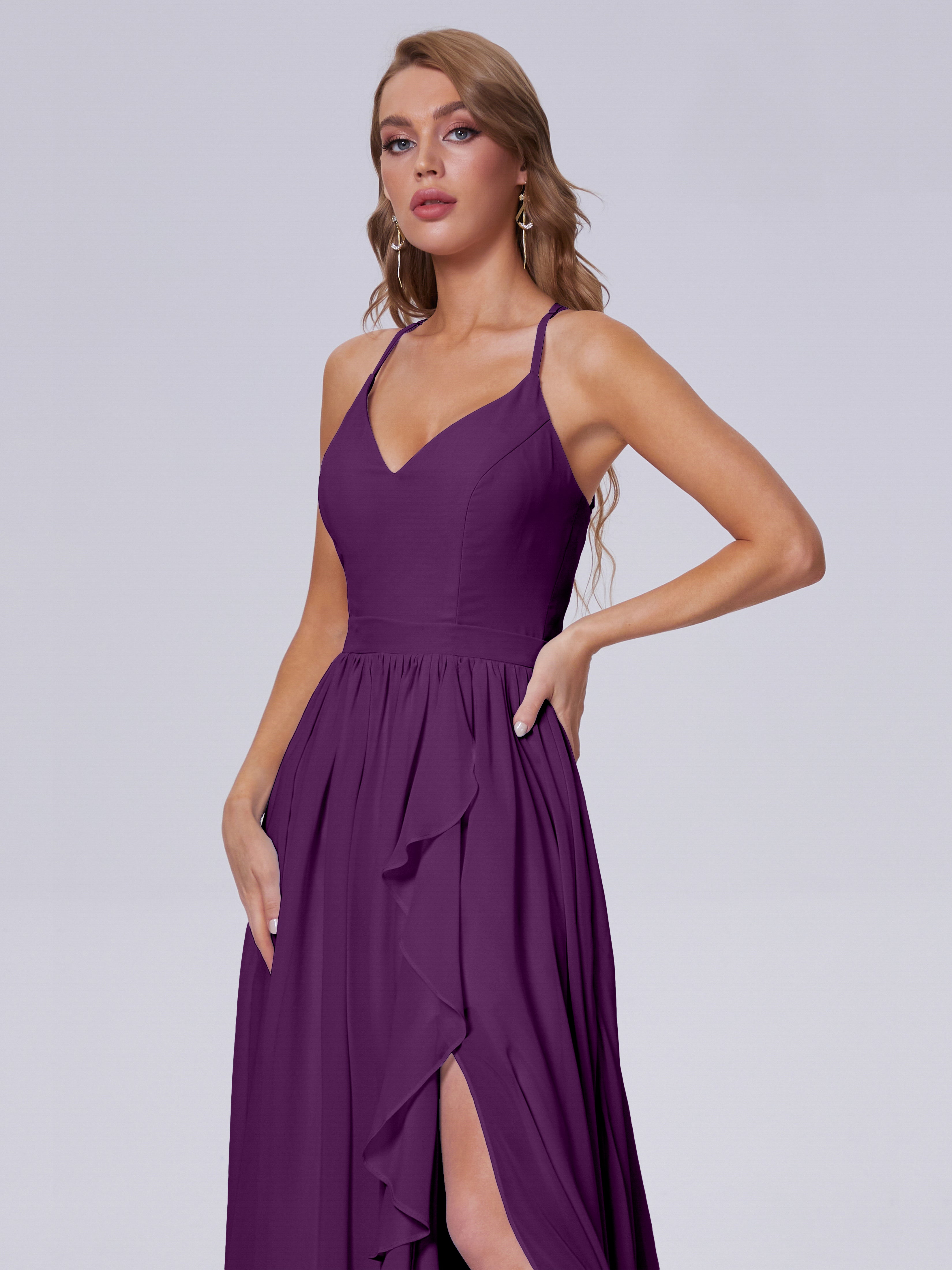 Robes De Demoiselle D'Honneur En Raisin Asymétrique Mousseline Robes Demoiselle D'Honneur