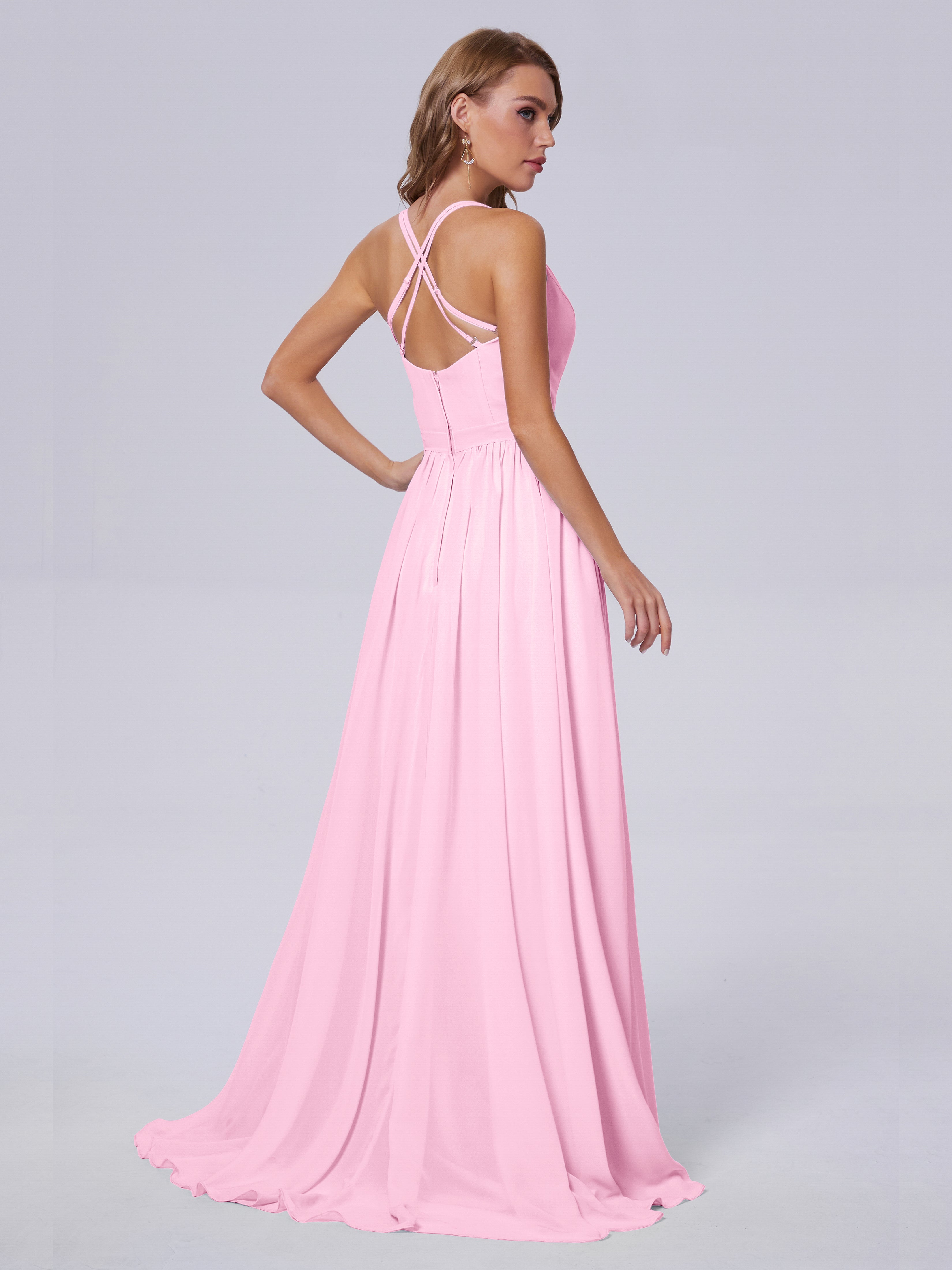 Robes De Demoiselle D'Honneur Rose Bonbon Asymétrique Mousseline Robes Demoiselle D'Honneur