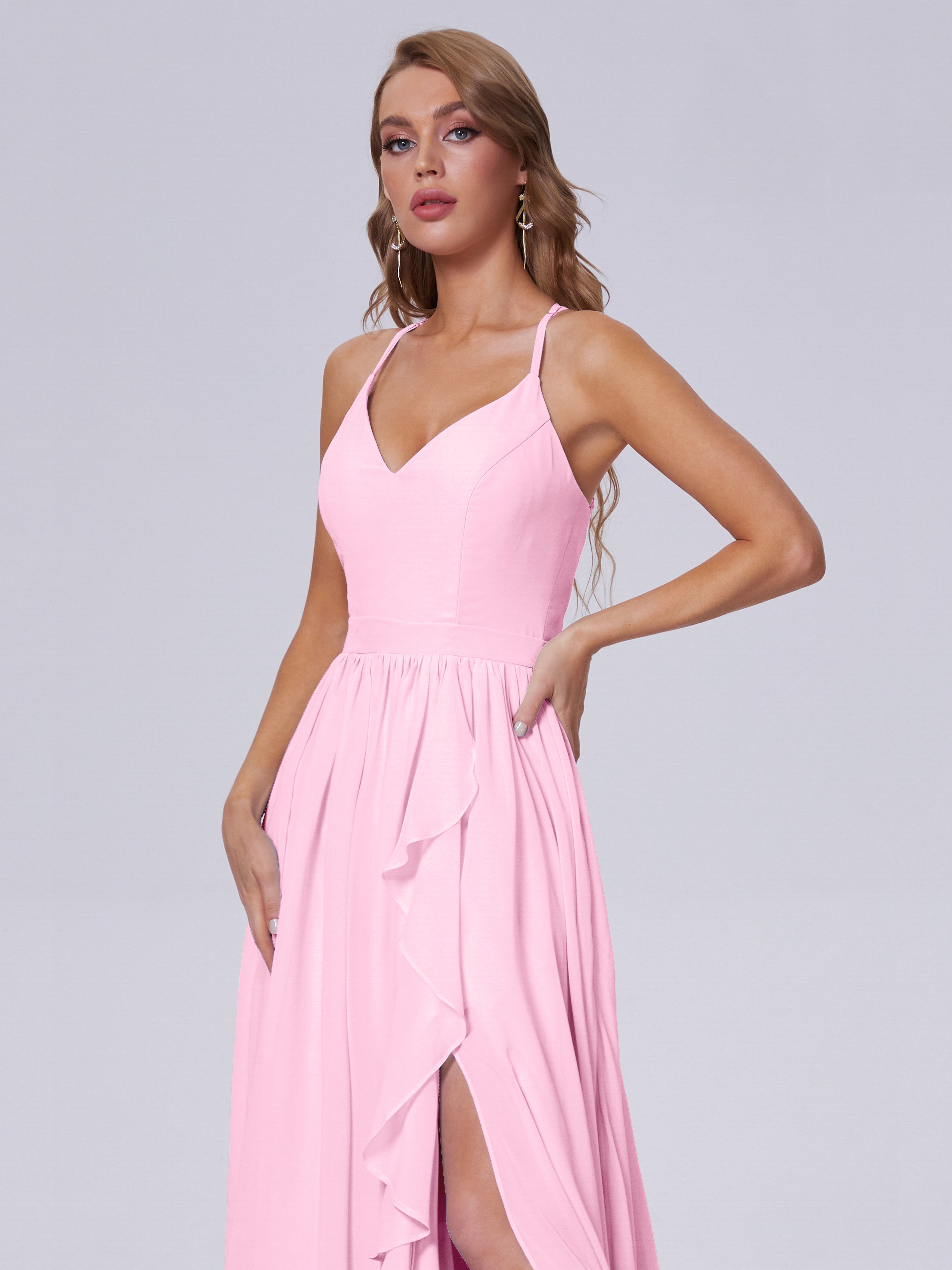 Robes De Demoiselle D'Honneur Rose Bonbon Asymétrique Mousseline Robes Demoiselle D'Honneur