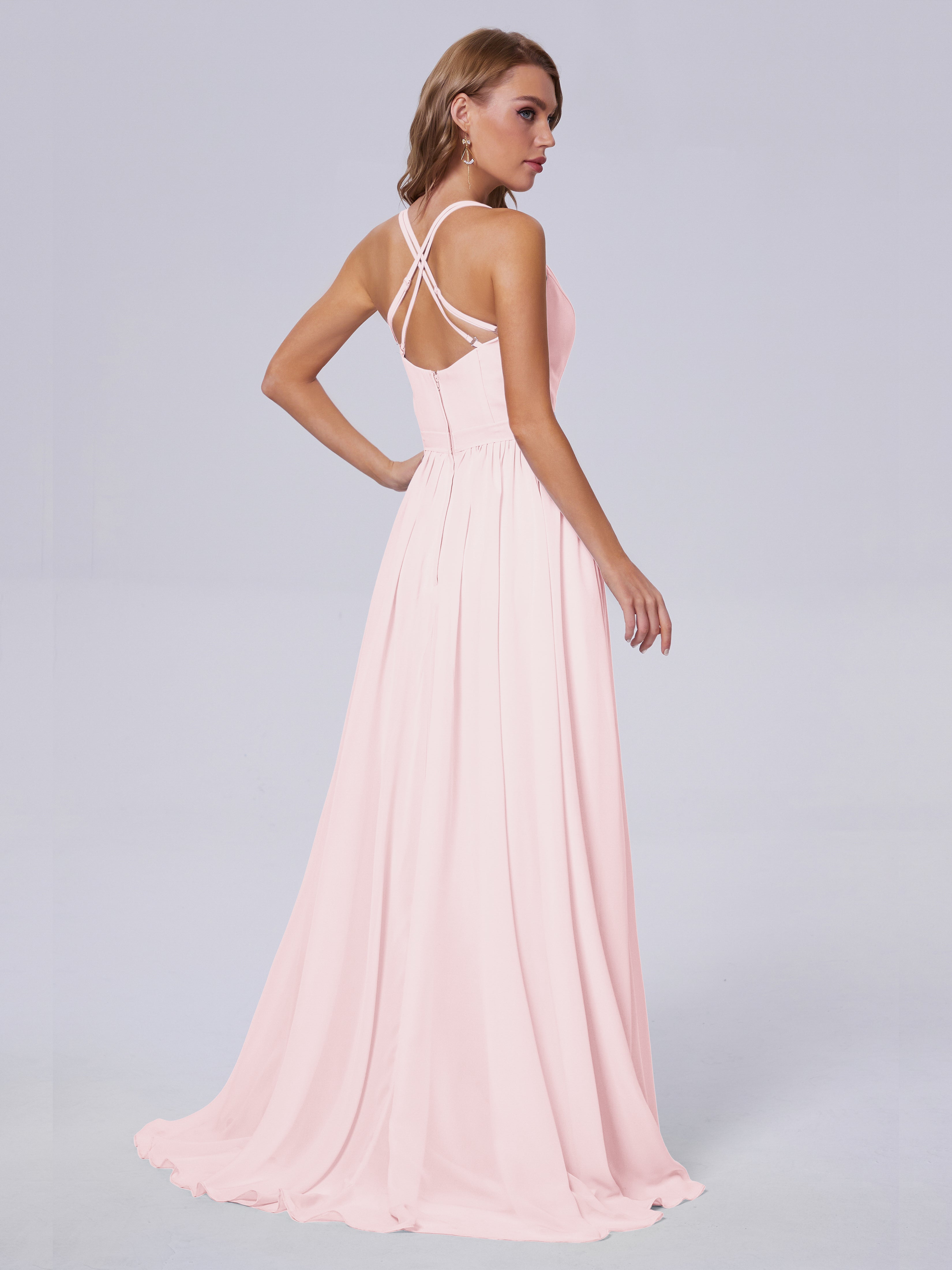 Robe Demoiselle Dhonneur Rose Pale Asymétrique Mousseline Robes Demoiselle D'Honneur