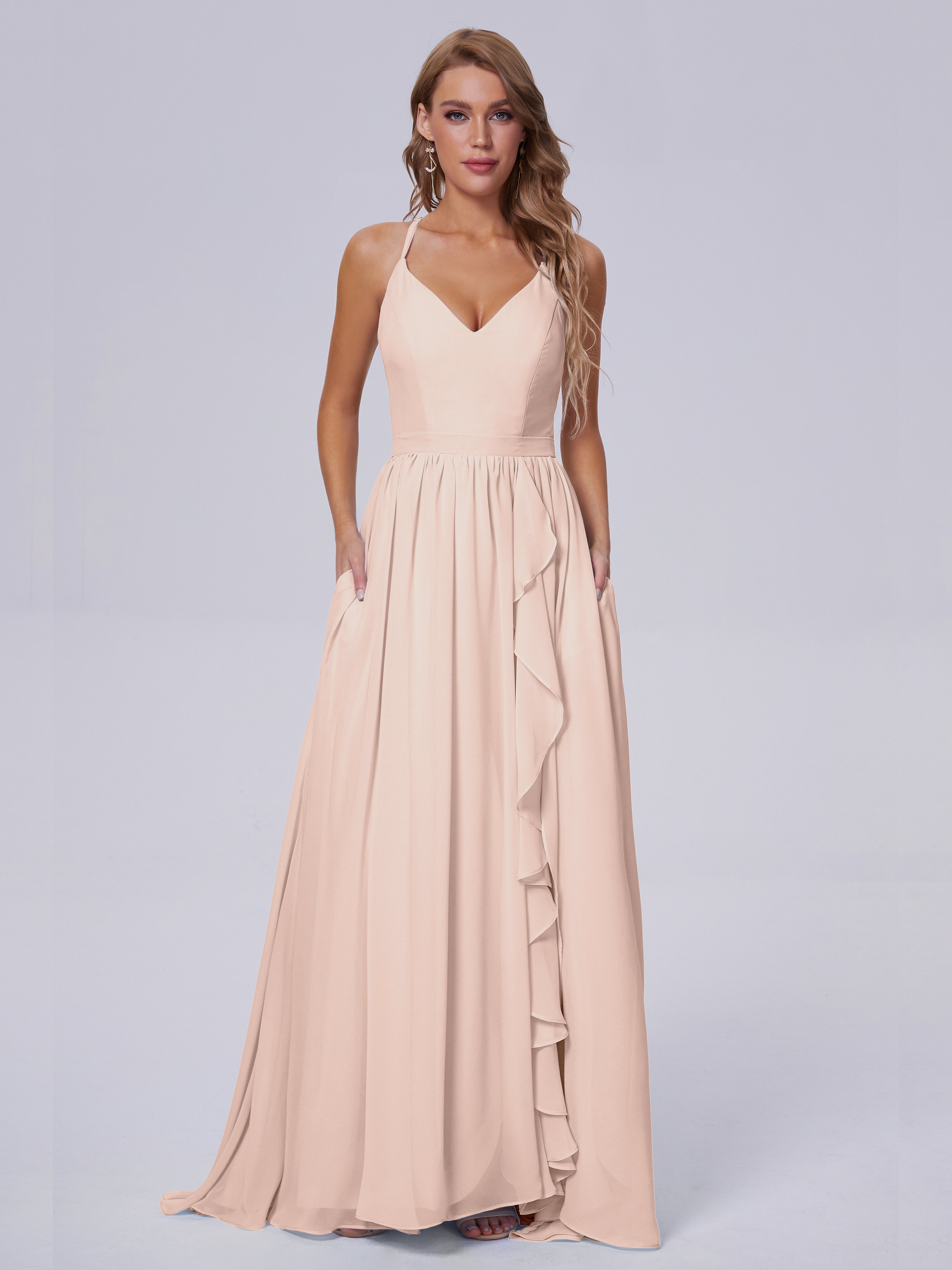 Robe De Demoiselle D'Honneur En Perles Asymétrique Mousseline Robes Demoiselle D'Honneur