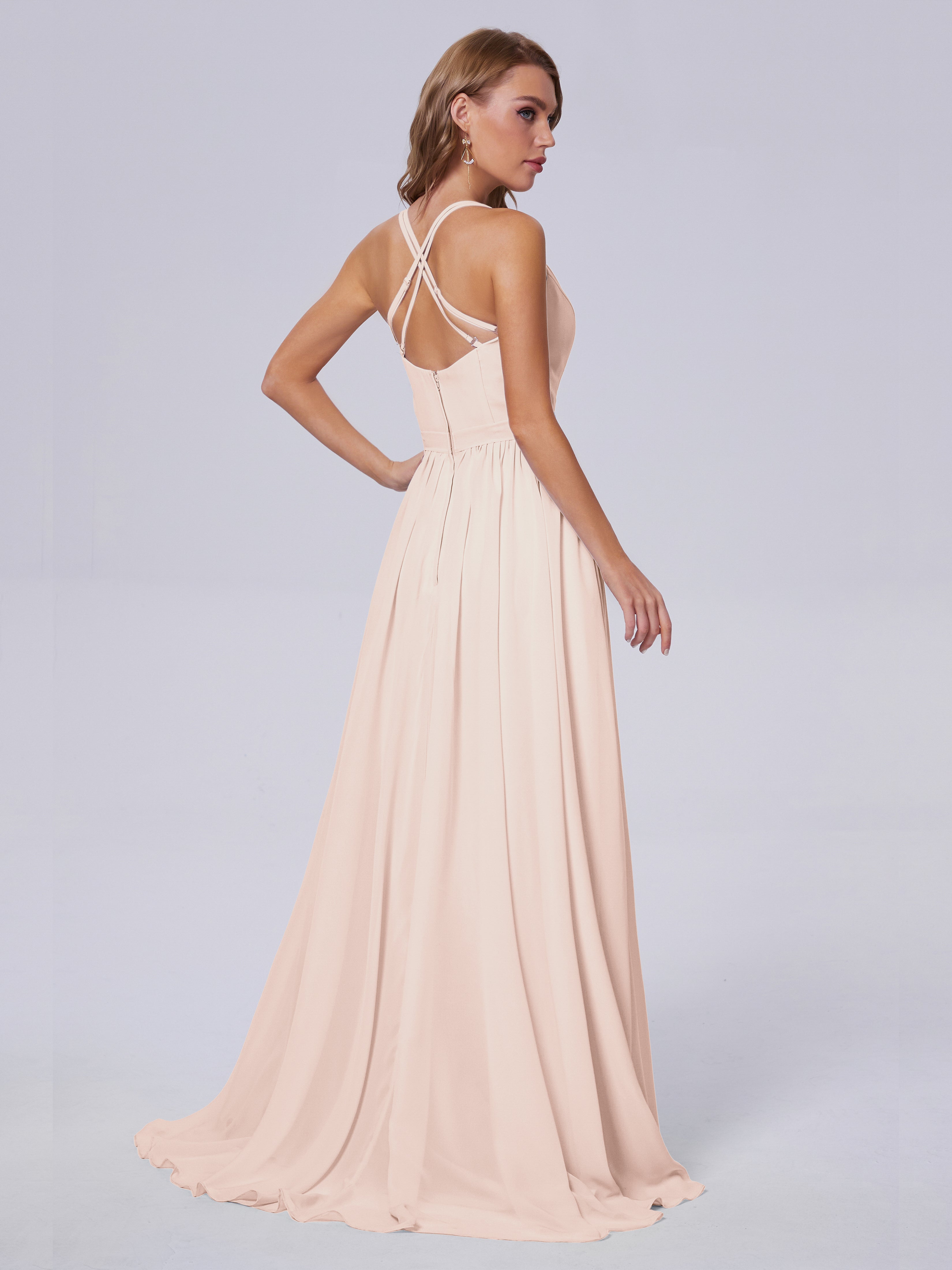 Robe De Demoiselle D'Honneur En Perles Asymétrique Mousseline Robes Demoiselle D'Honneur