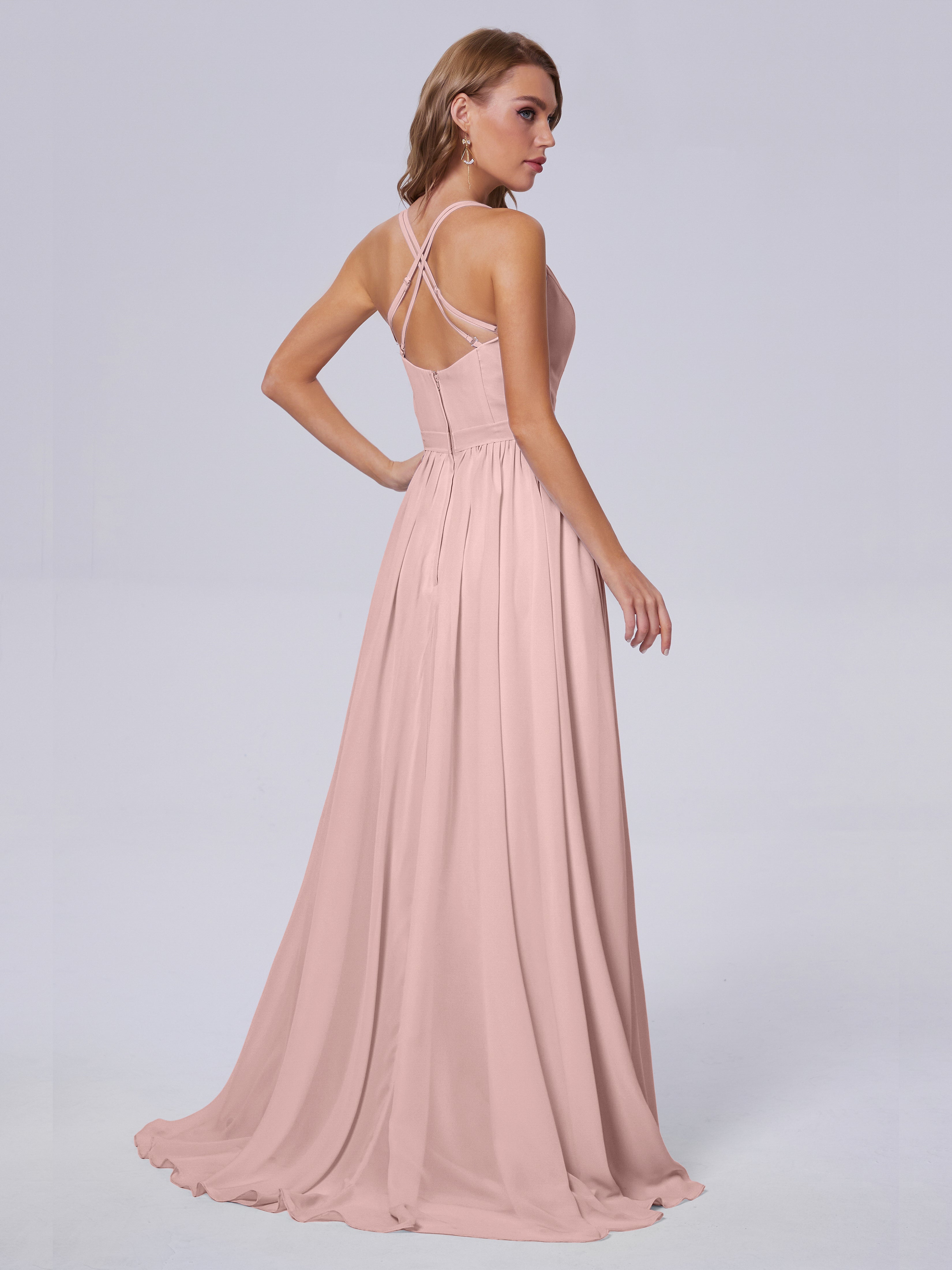 Robes Demoiselle D Honneur Rose Poudré Asymétrique Mousseline Robes Demoiselle D'Honneur