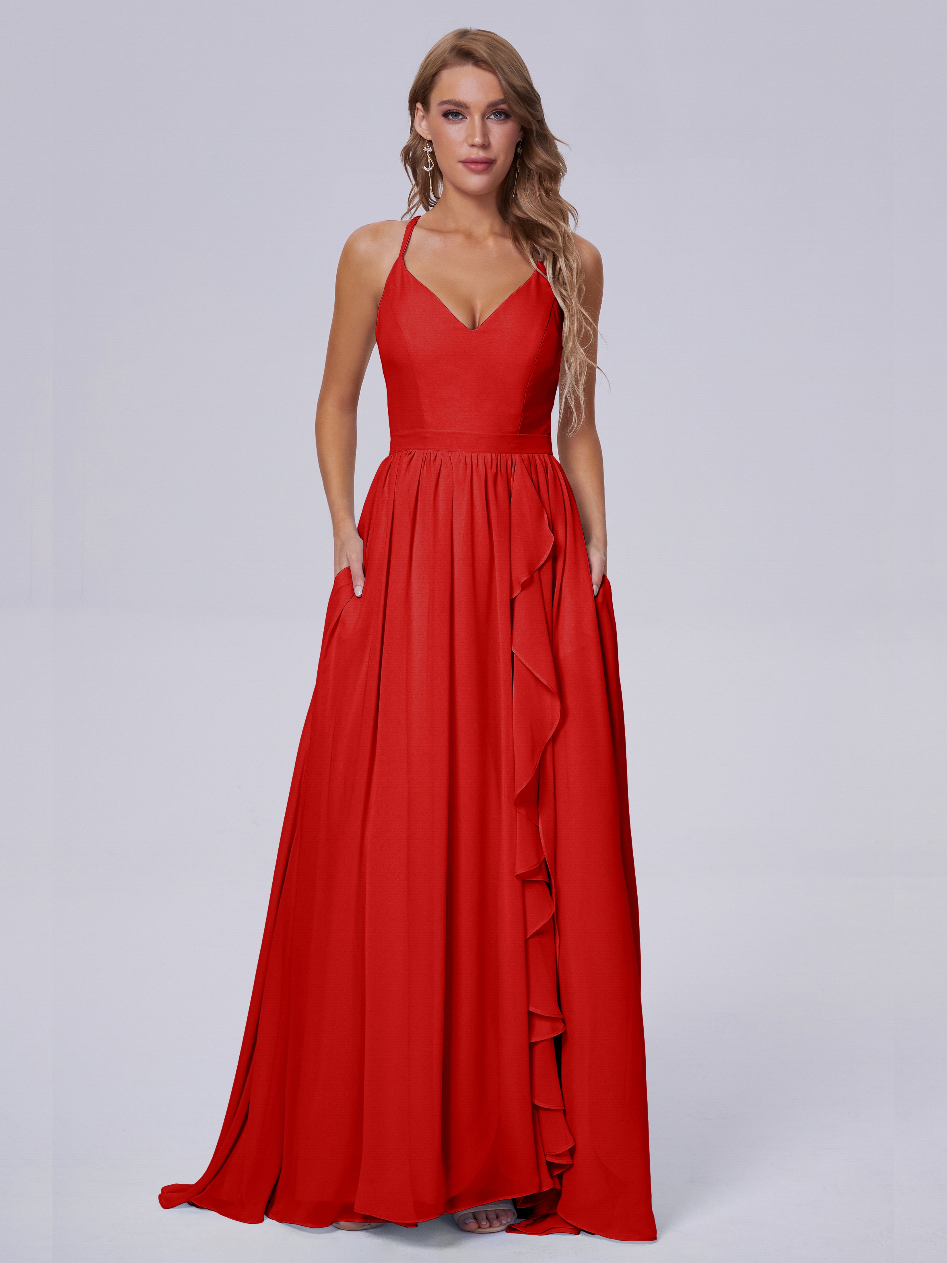 Robes De Demoiselle D'Honneur Rouges Asymétrique Mousseline Robes Demoiselle D'Honneur