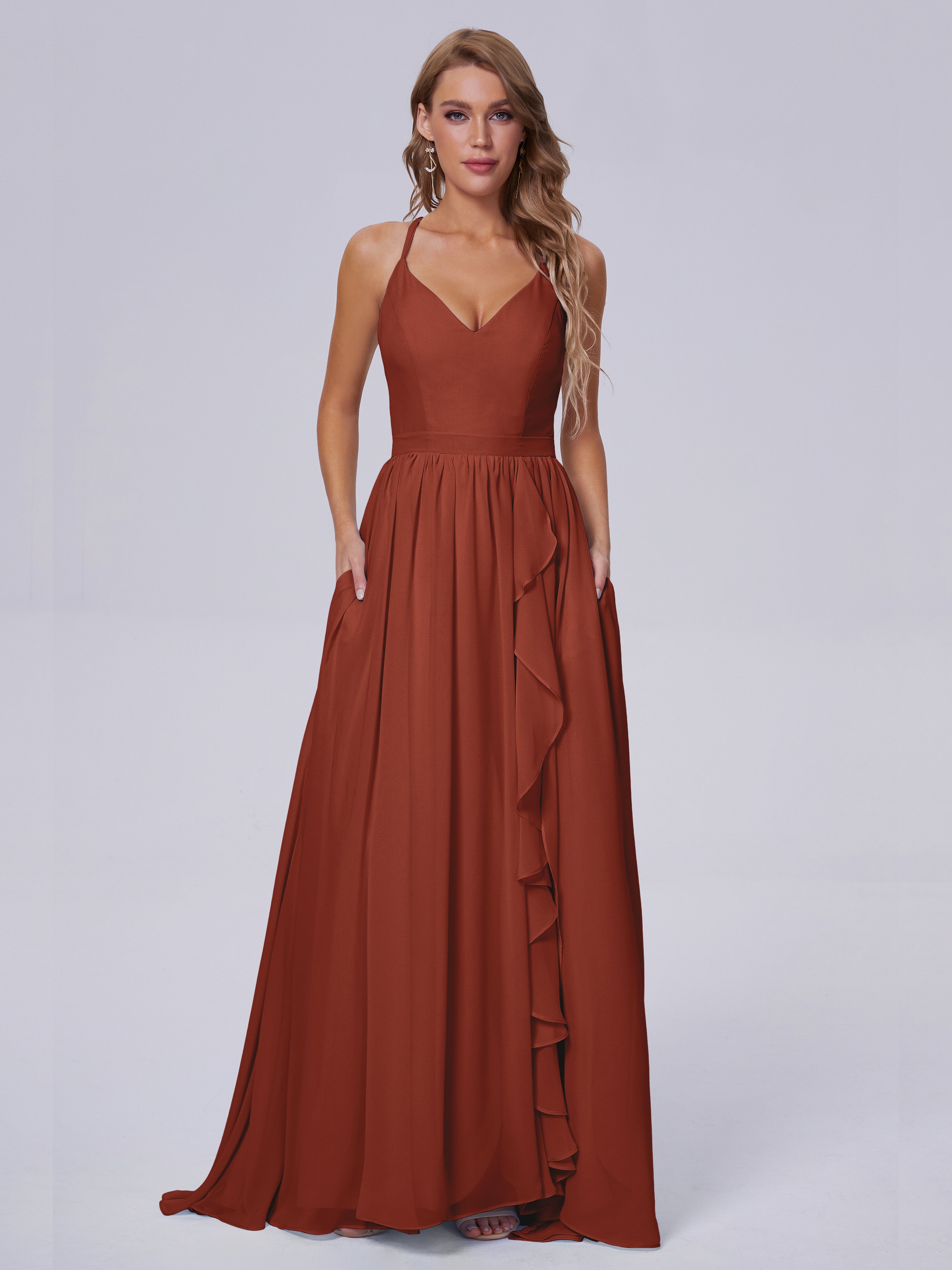 Robe De Demoiselle D'Honneur En Mousseline De Rouille Asymétrique Mousseline Robes Demoiselle D'Honneur