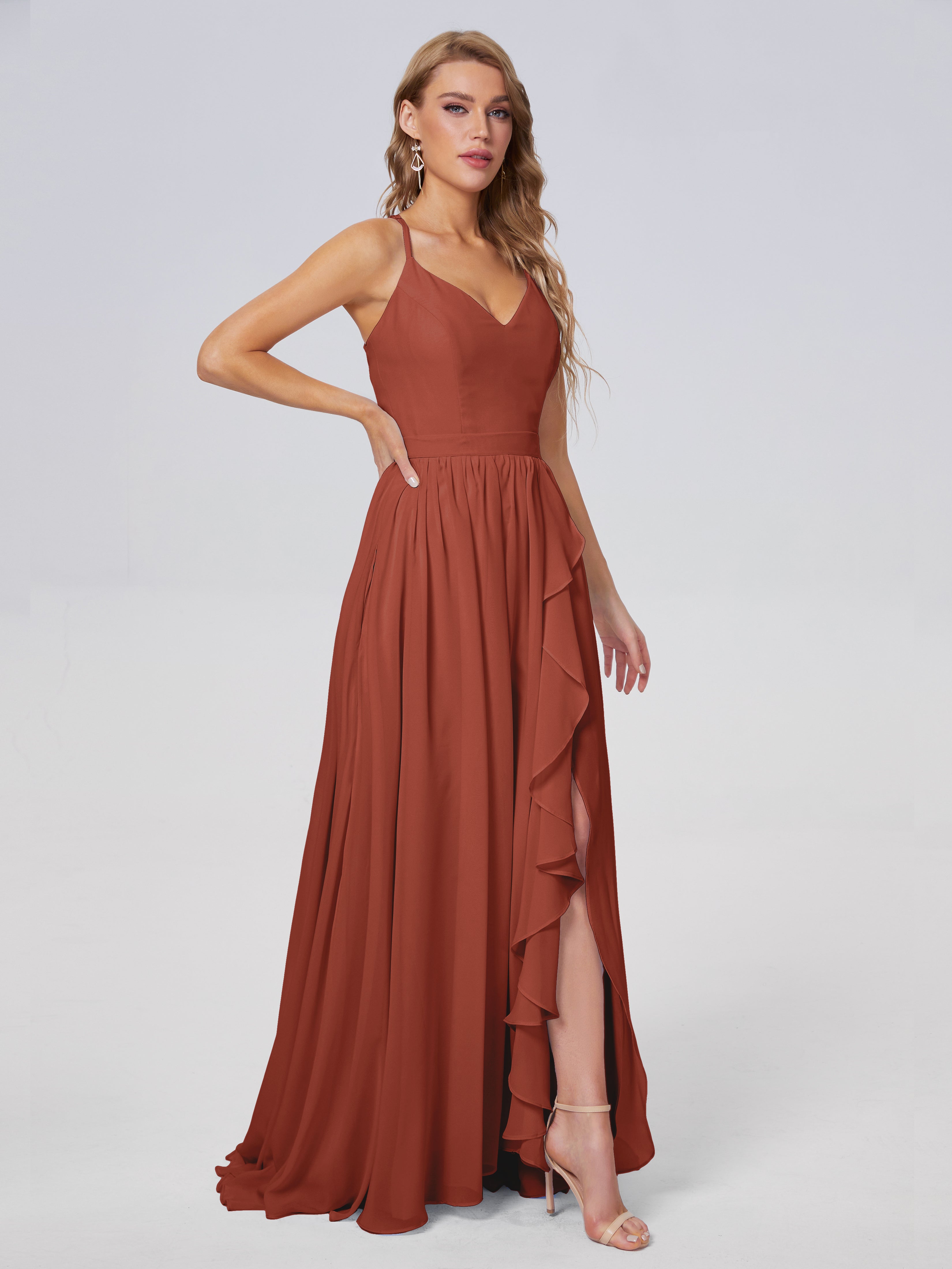 Robe De Demoiselle D'Honneur En Mousseline De Rouille Asymétrique Mousseline Robes Demoiselle D'Honneur