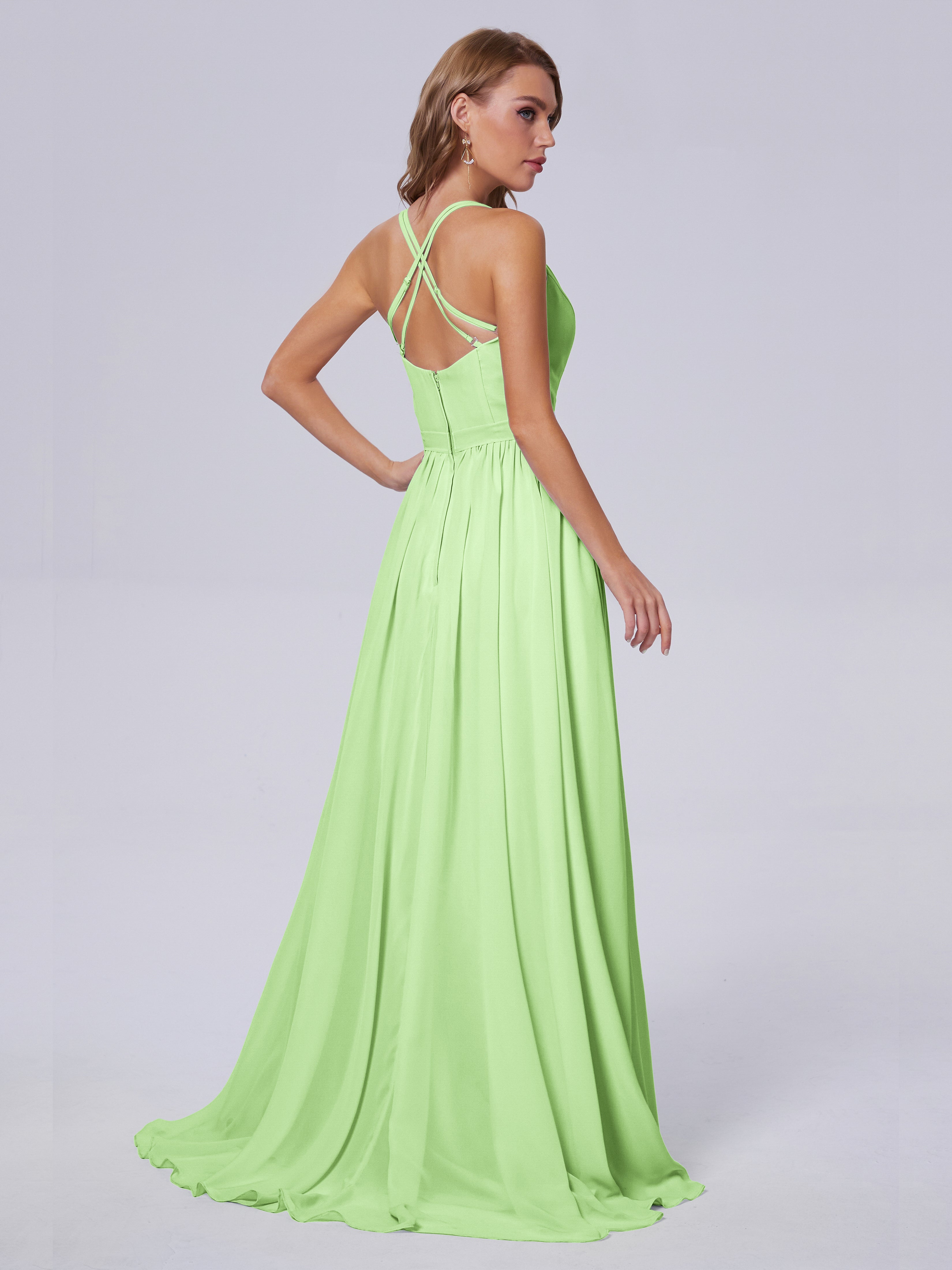 Robe Vert Sauge Demoiselle D Honneur Asymétrique Mousseline Robes Demoiselle D'Honneur