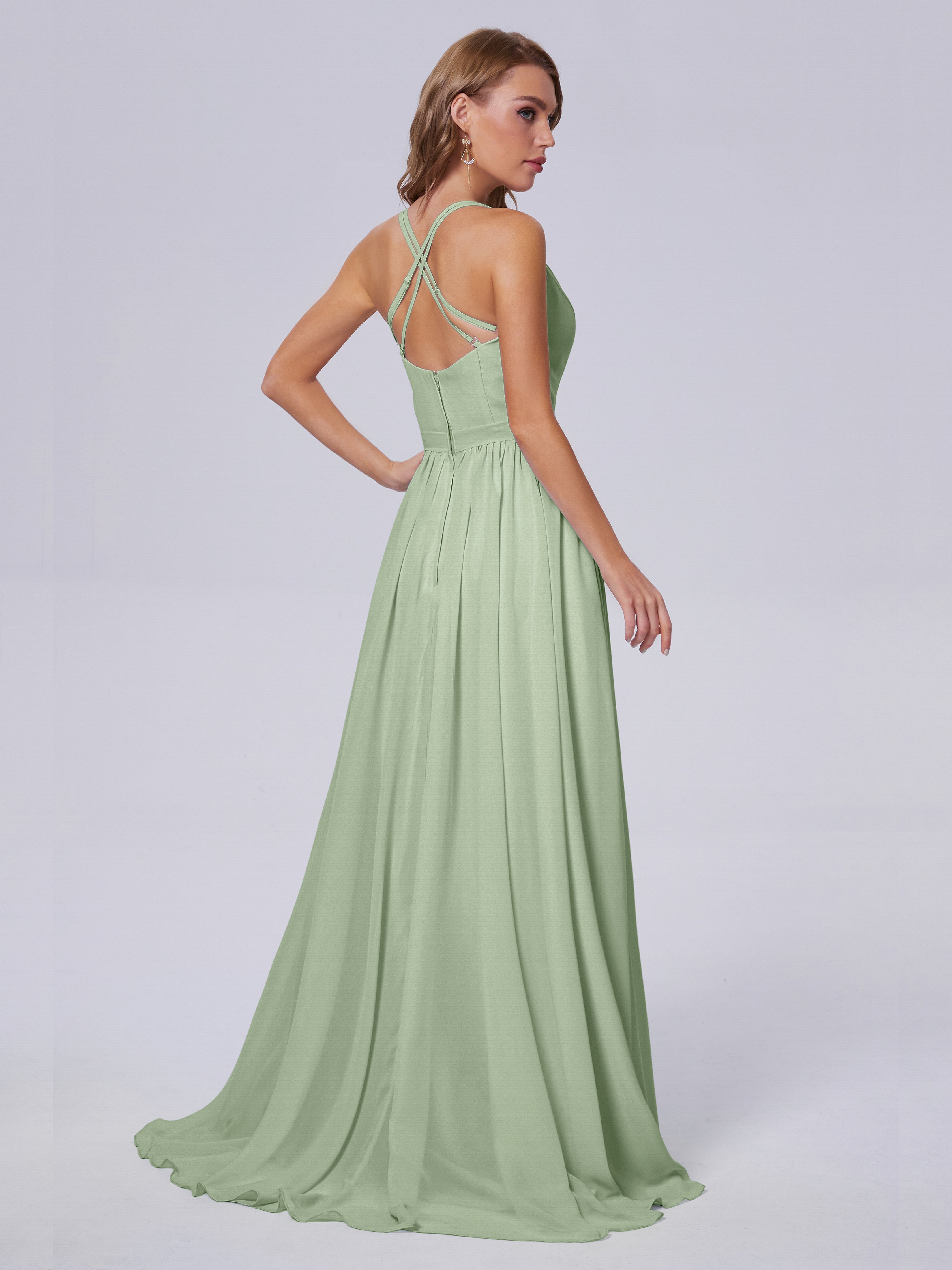 Demoiselles D'Honneur De Sauge Poussiéreuse Asymétrique Mousseline Robes Demoiselle D'Honneur