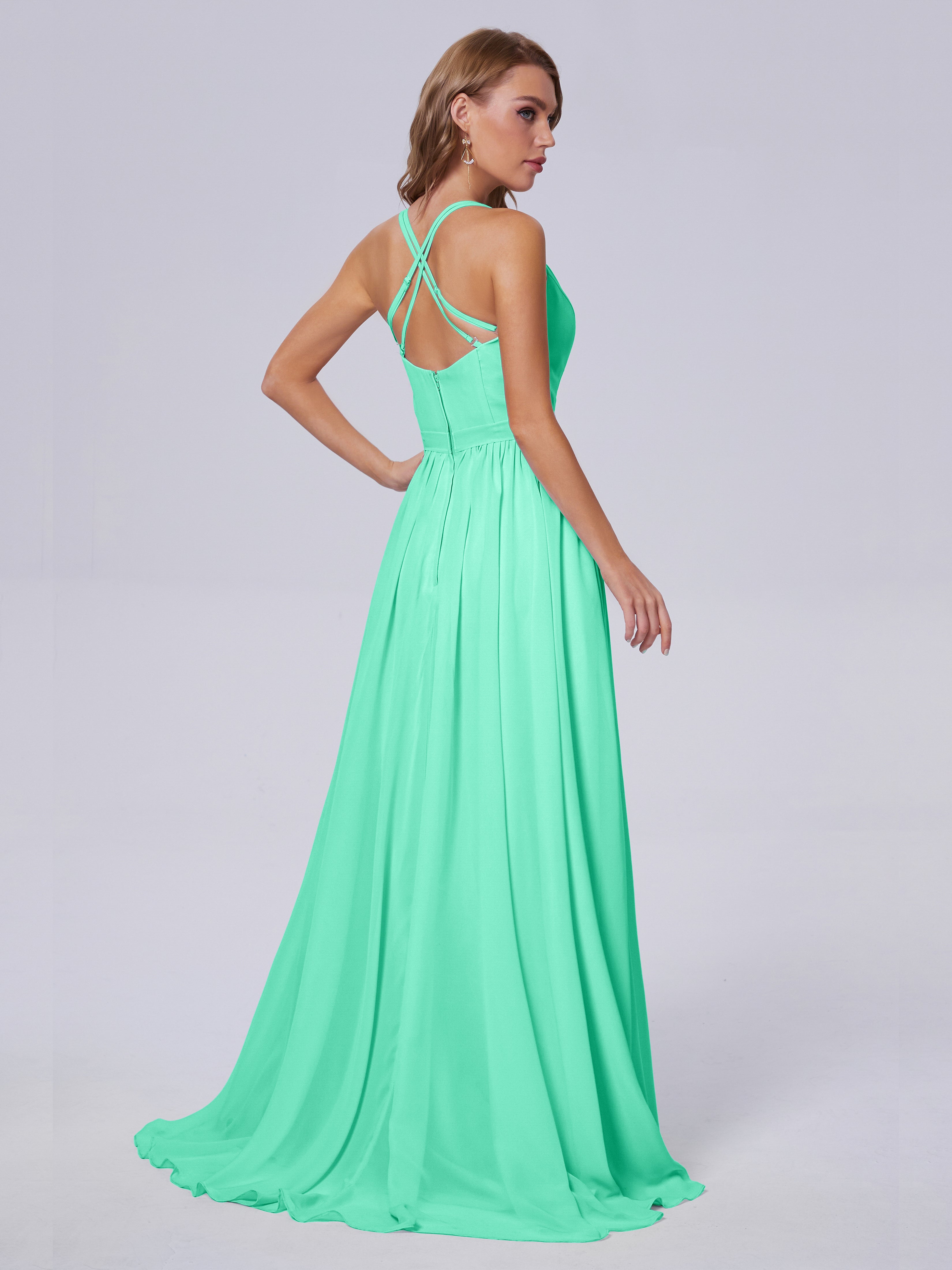 Robe De Demoiselle D Honneur Turquoise Asymétrique Mousseline Robes Demoiselle D'Honneur
