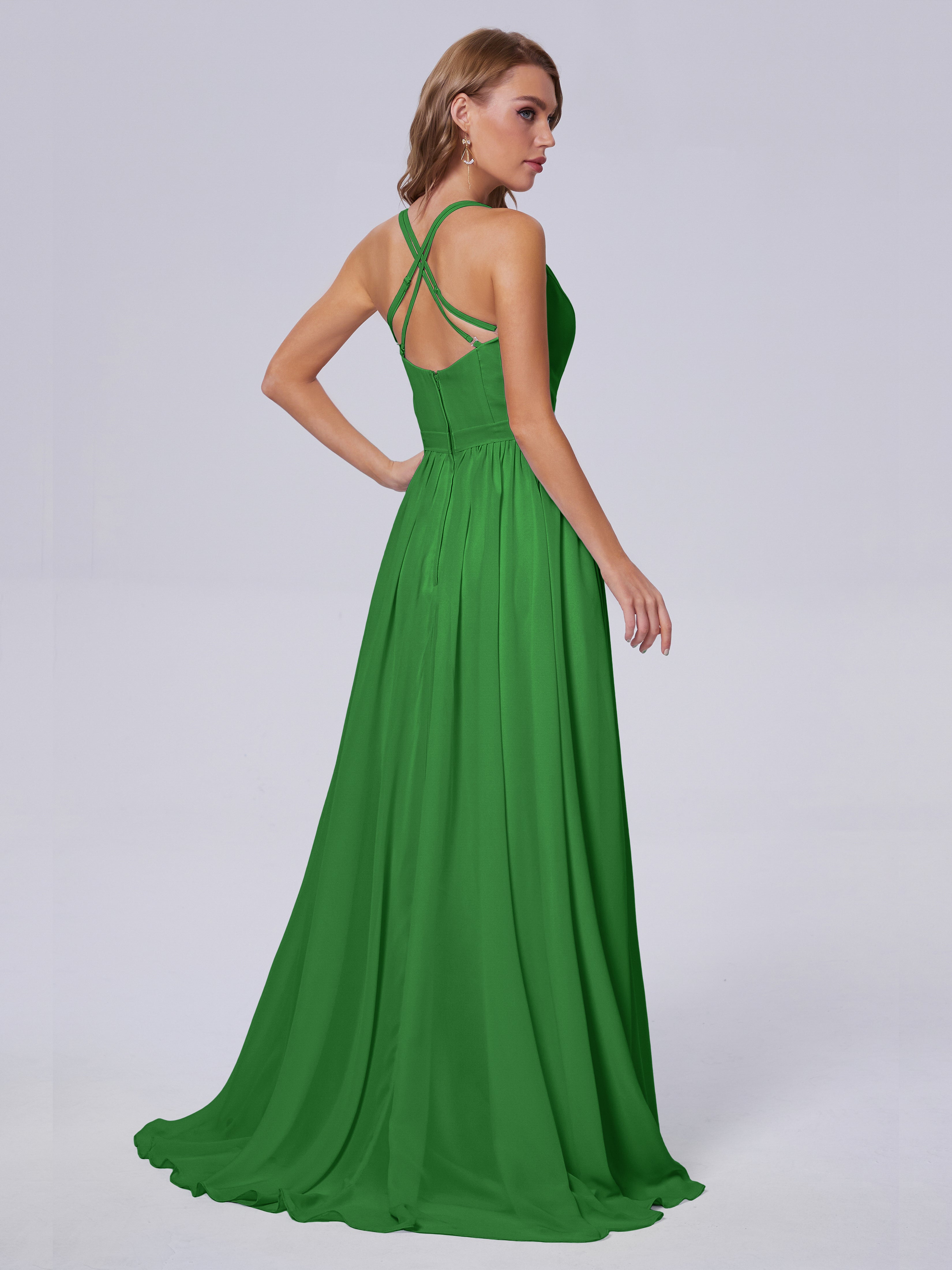 Robes De Demoiselle D'Honneur Vert Pin Asymétrique Mousseline Robes Demoiselle D'Honneur