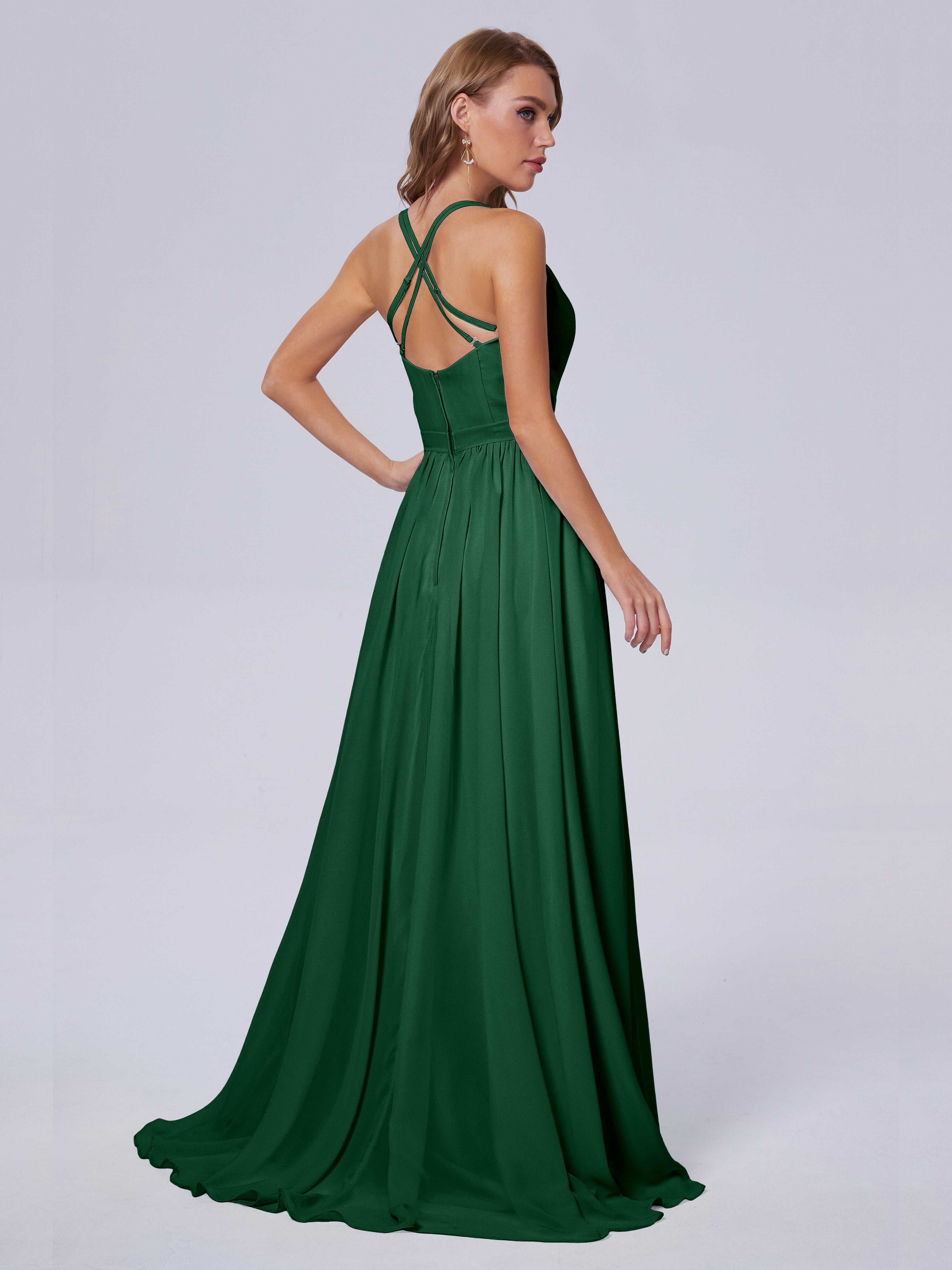 Demoiselle D'Honneur Vert Foncé Asymétrique Mousseline Robes Demoiselle D'Honneur