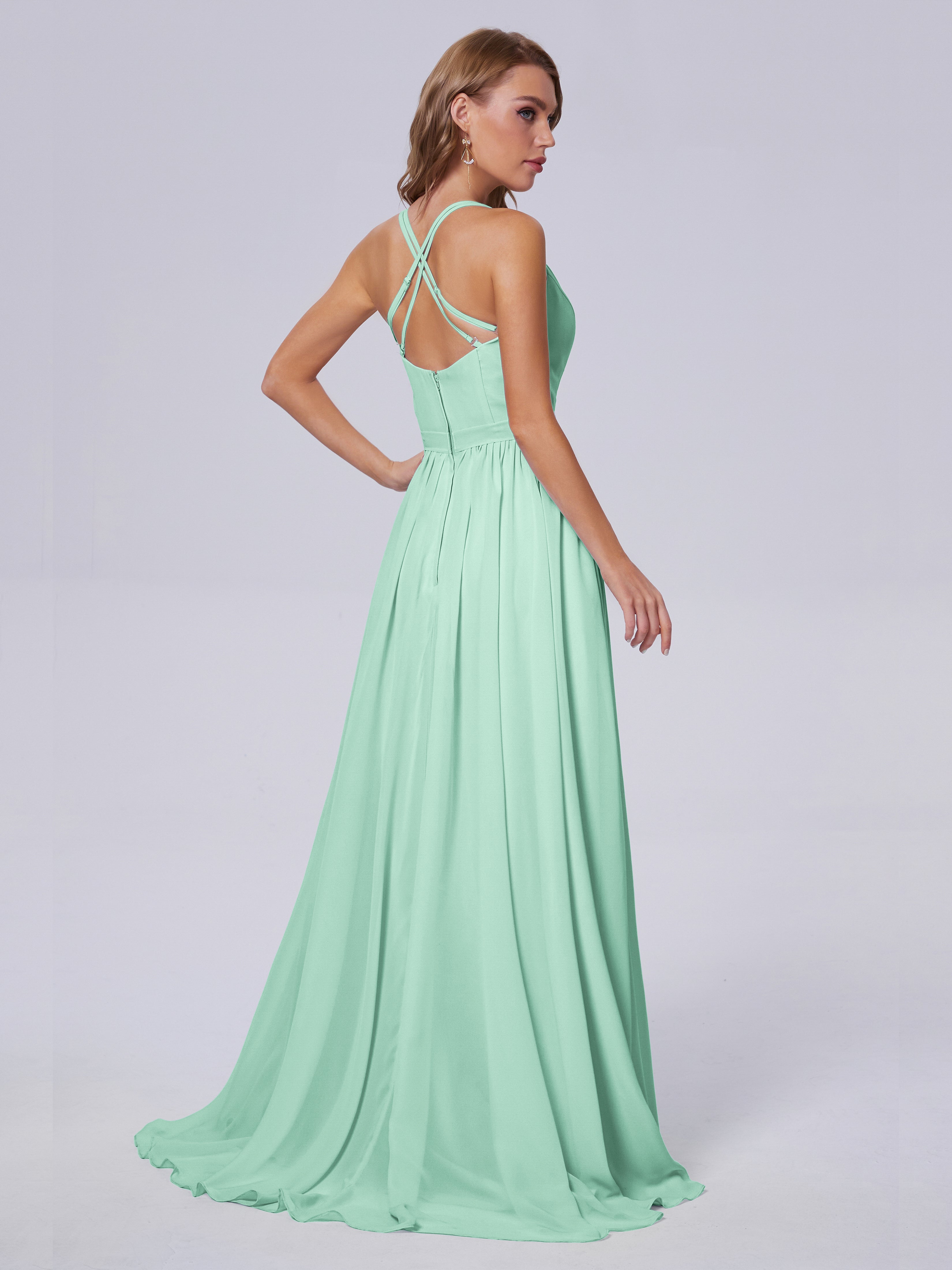 Robe Vert Menthe Demoiselle D Honneur Asymétrique Mousseline Robes Demoiselle D'Honneur