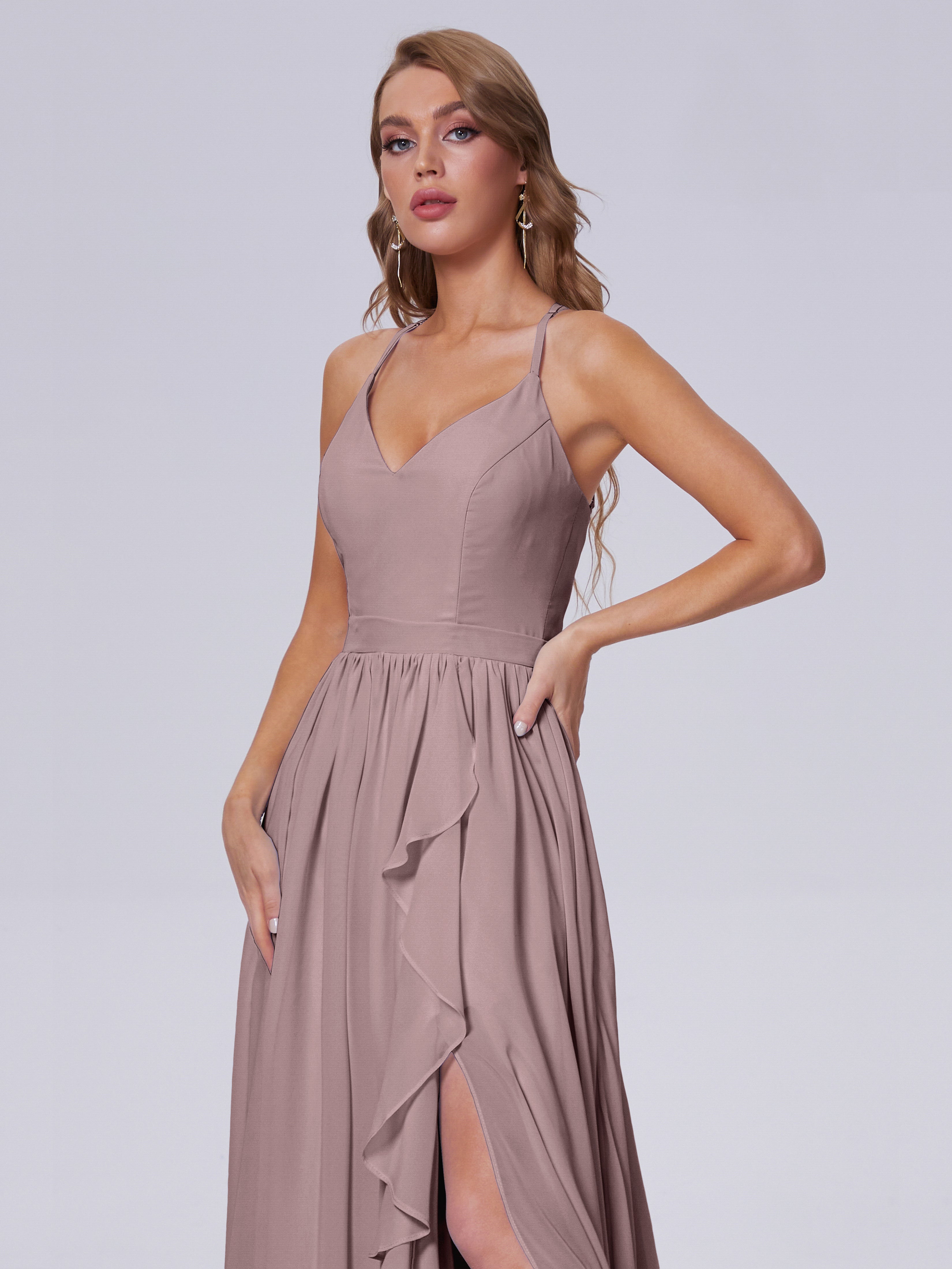 Robes De Demoiselle D'Honneur Vintage Mauve Asymétrique Mousseline Robes Demoiselle D'Honneur