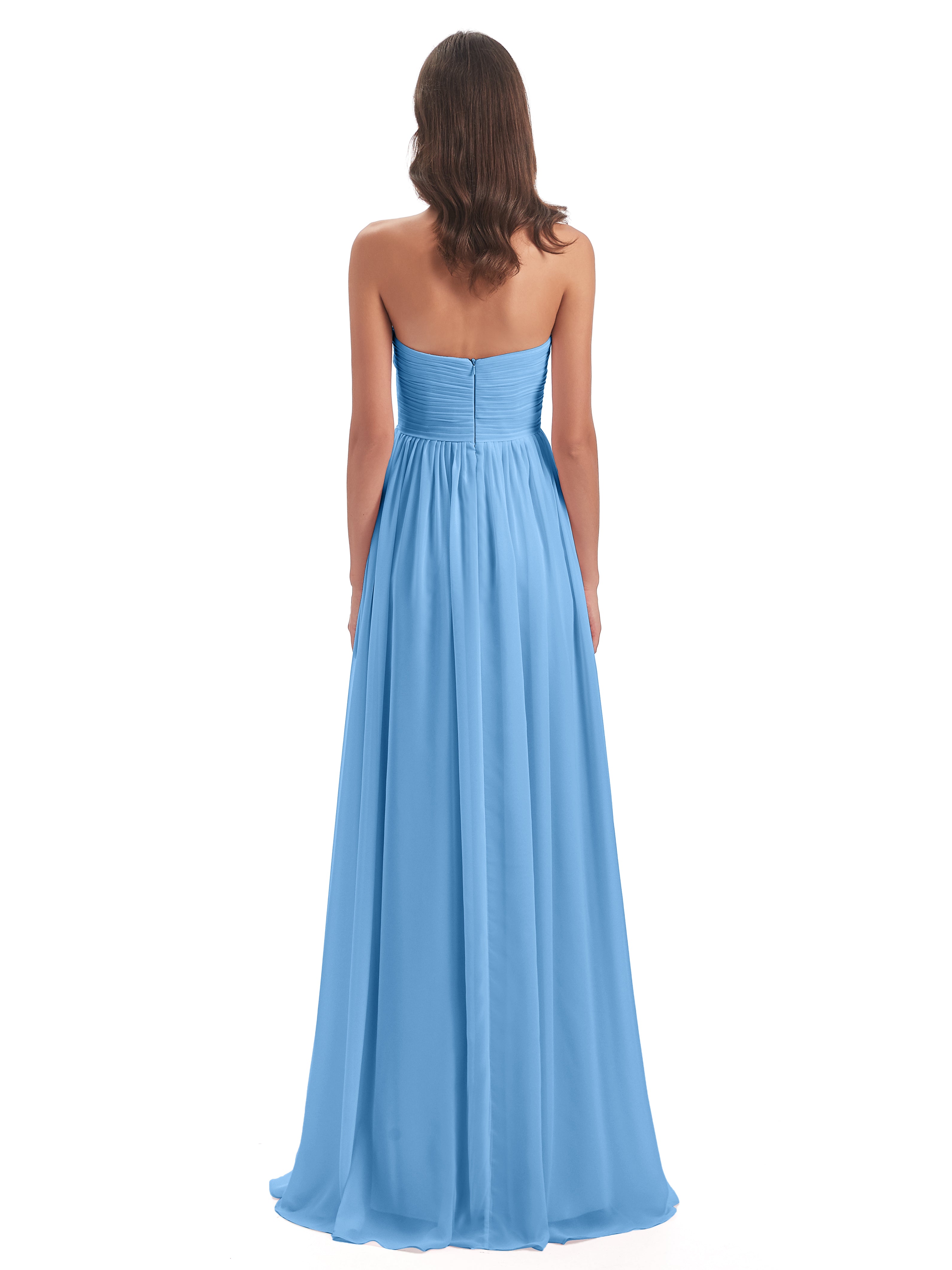 Robes De Demoiselle D'Honneur Bleu Clair Col Coeur Sans Manche Mousseline Robes Demoiselle D'Honneur