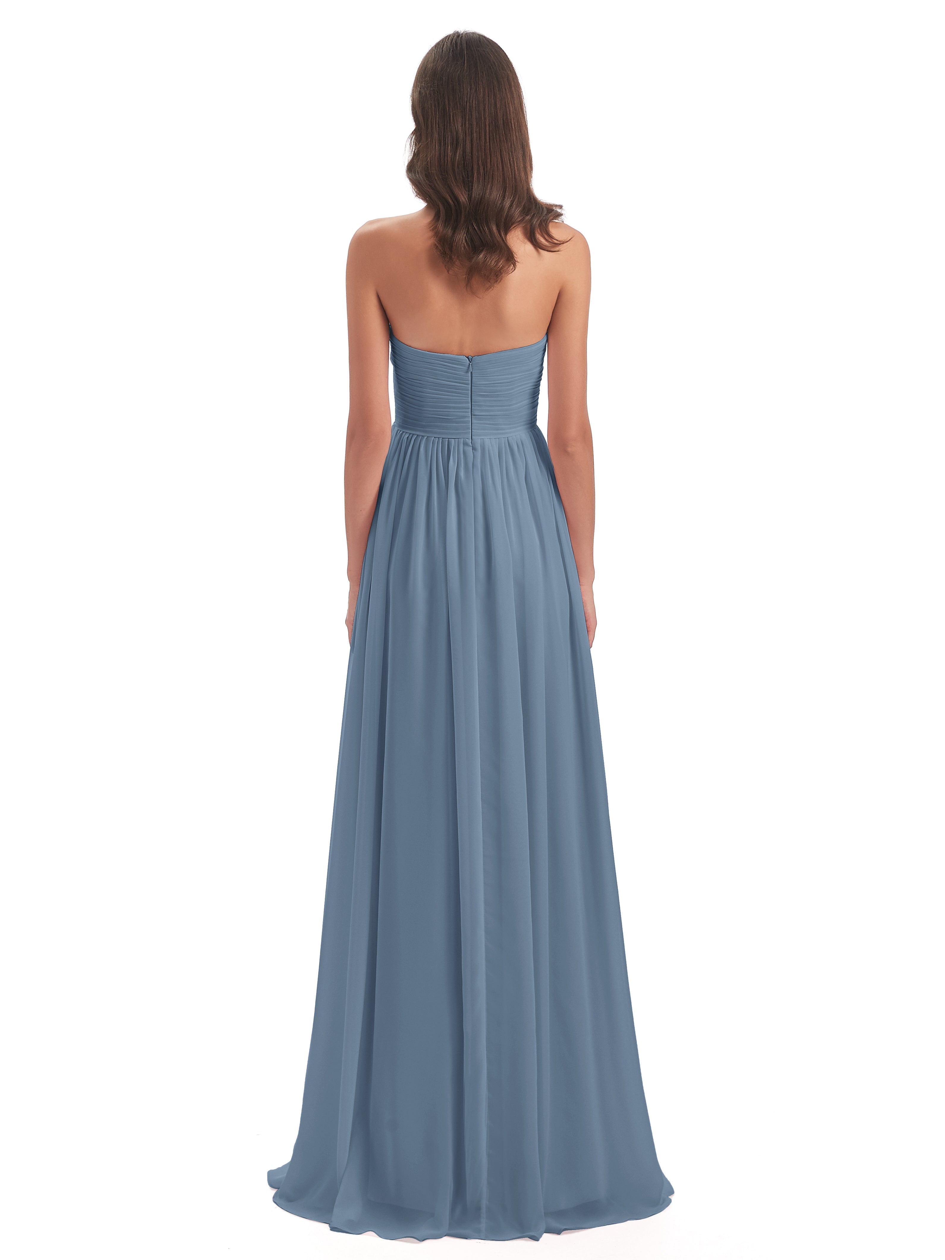 Robes De Demoiselle D'Honneur Bleu De Schiste Col Coeur Sans Manche Mousseline Robes Demoiselle D'Honneur