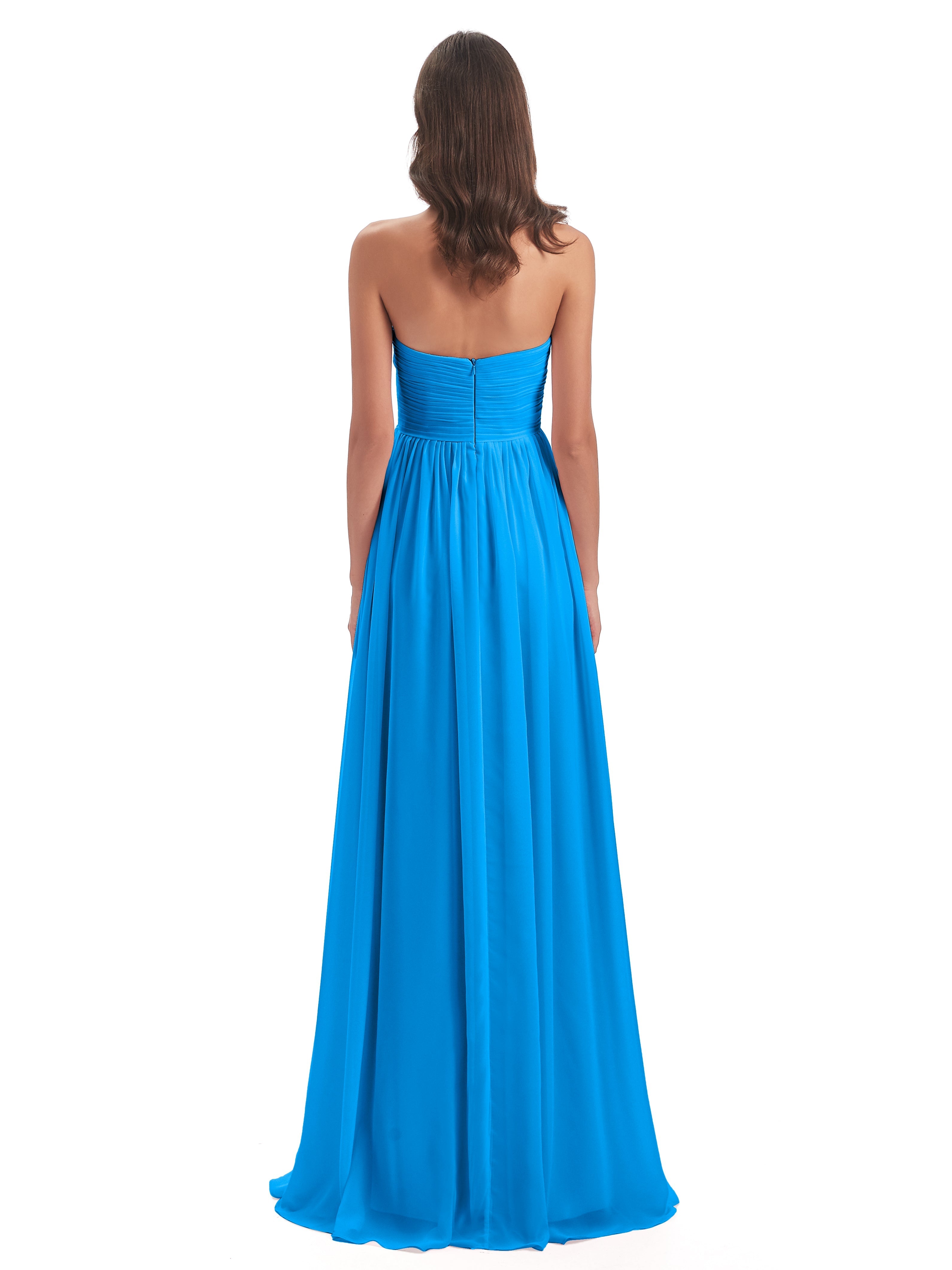Robes De Demoiselle D'Honneur Bleu Océan Col Coeur Sans Manche Mousseline Robes Demoiselle D'Honneur