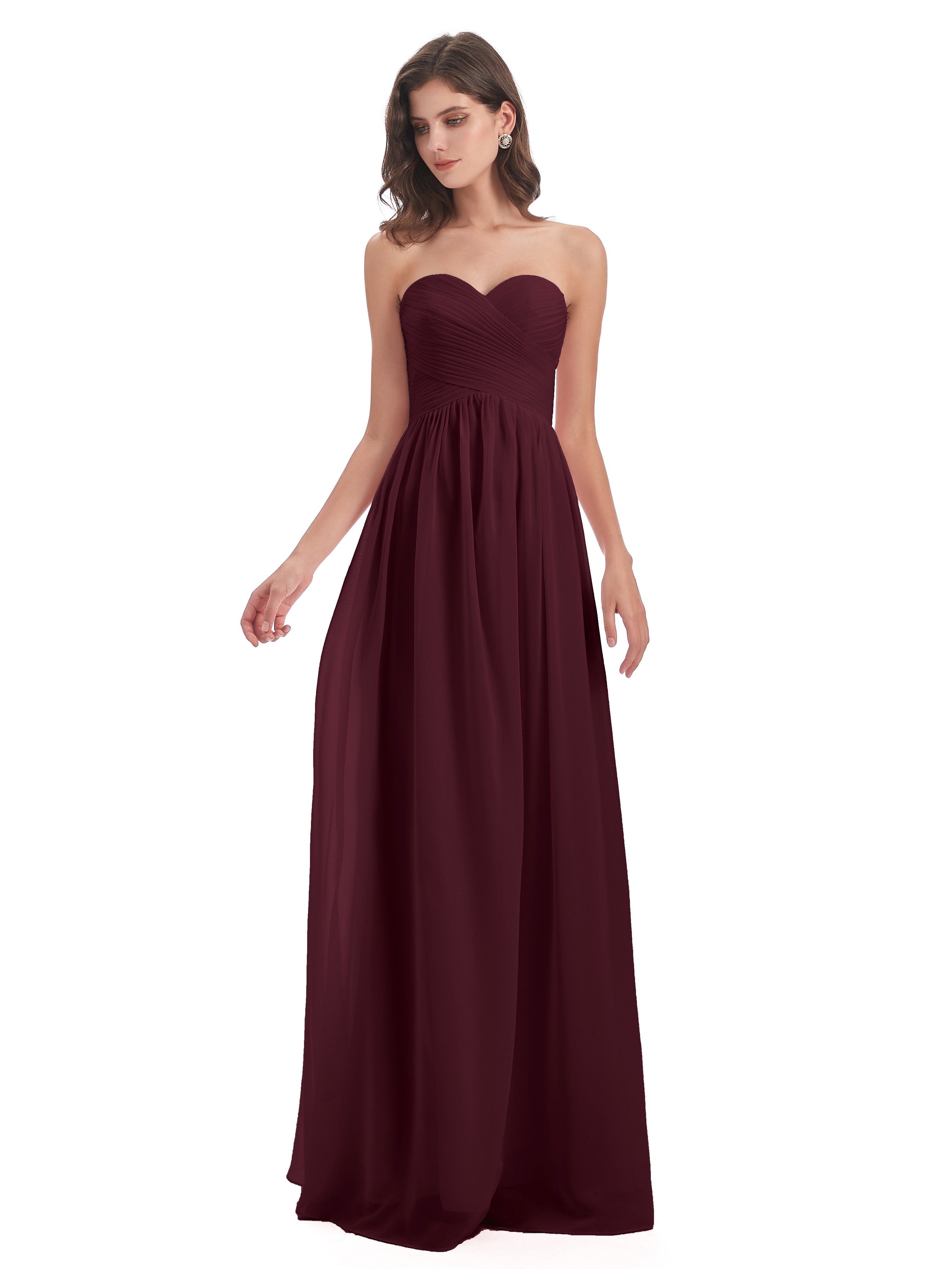 Robes De Demoiselle D'Honneur Cabernet Col Coeur Sans Manche Mousseline Robes Demoiselle D'Honneur