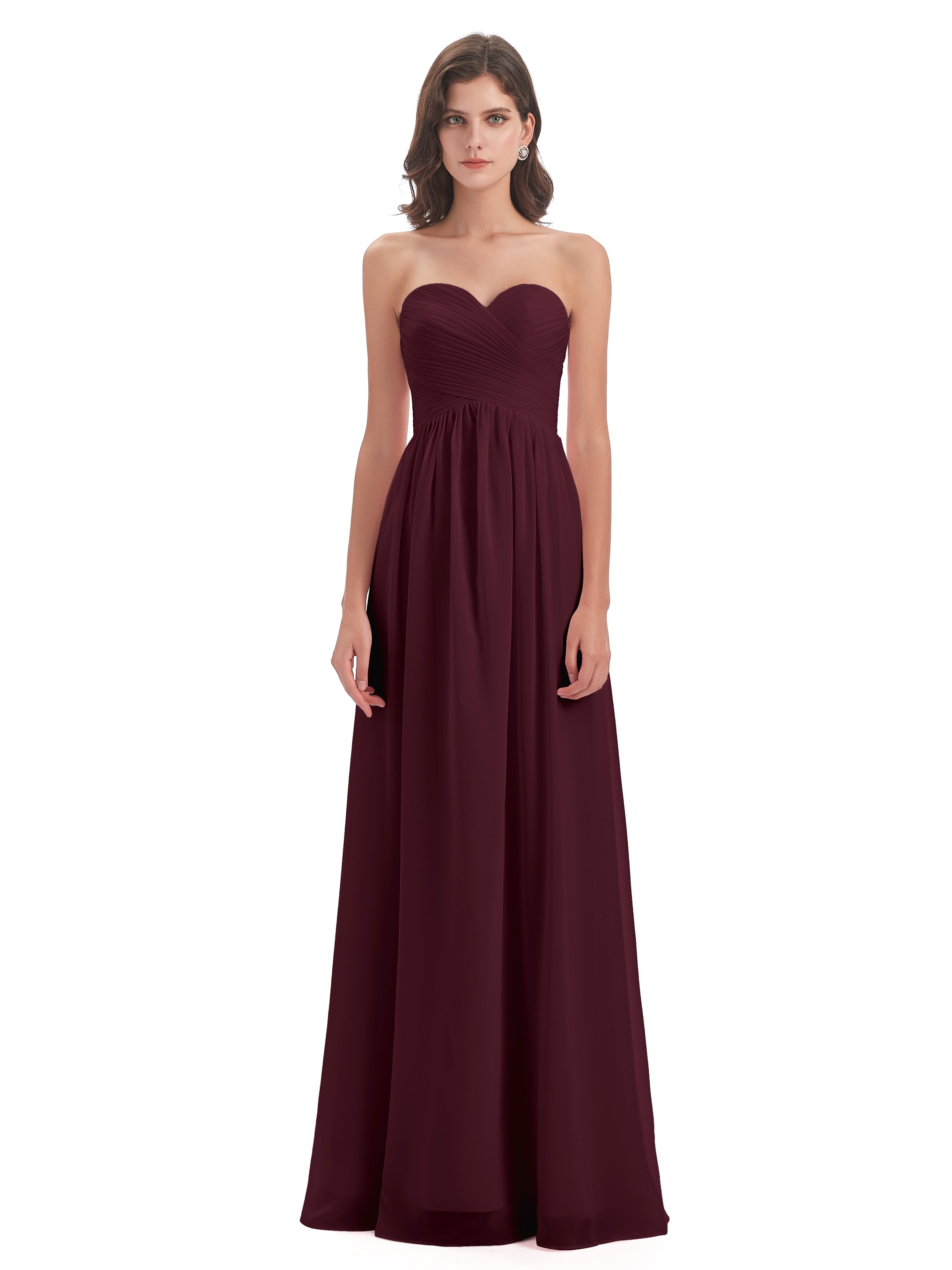 Robes De Demoiselle D'Honneur Cabernet Col Coeur Sans Manche Mousseline Robes Demoiselle D'Honneur