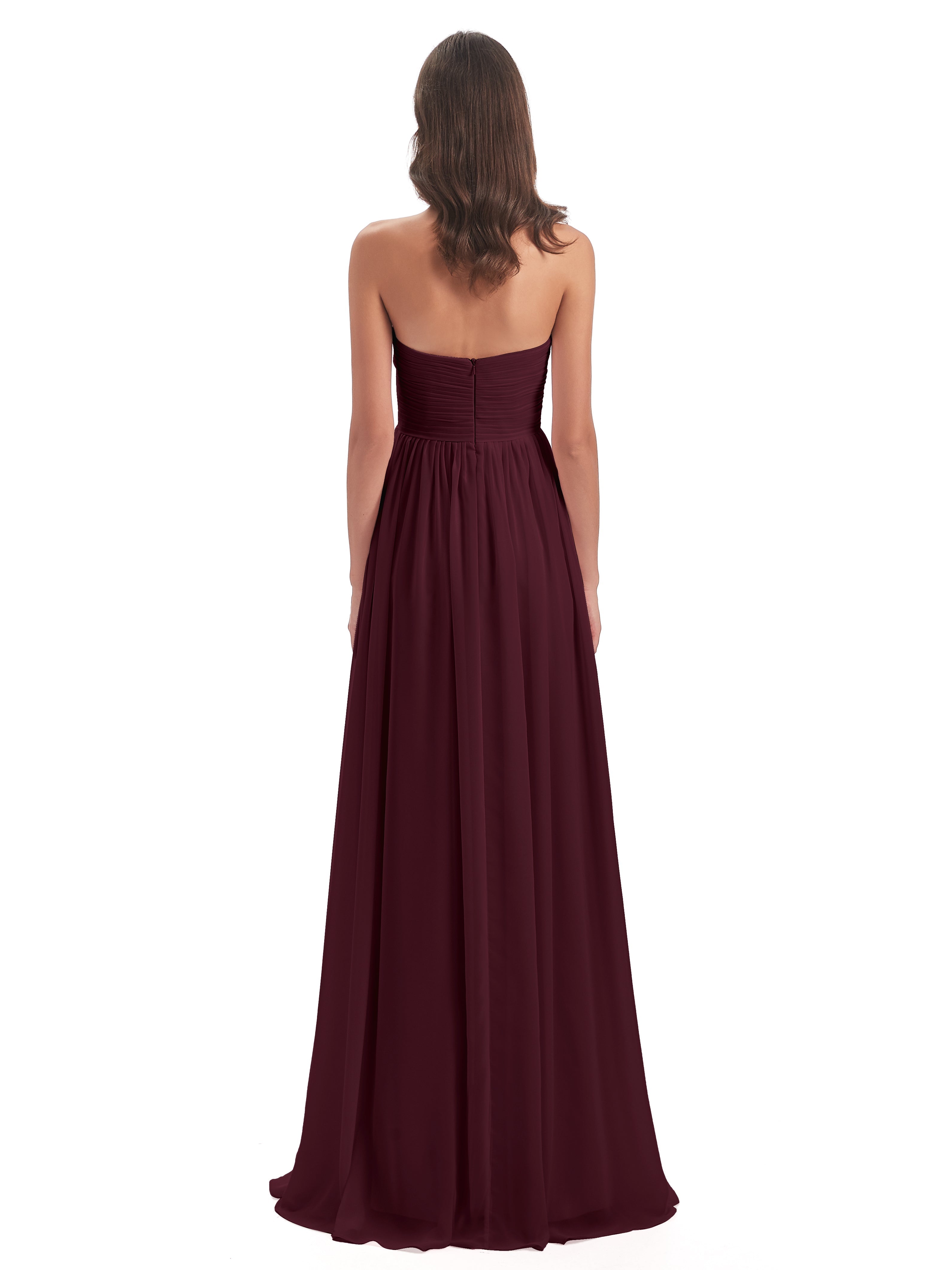 Robes De Demoiselle D'Honneur Cabernet Col Coeur Sans Manche Mousseline Robes Demoiselle D'Honneur