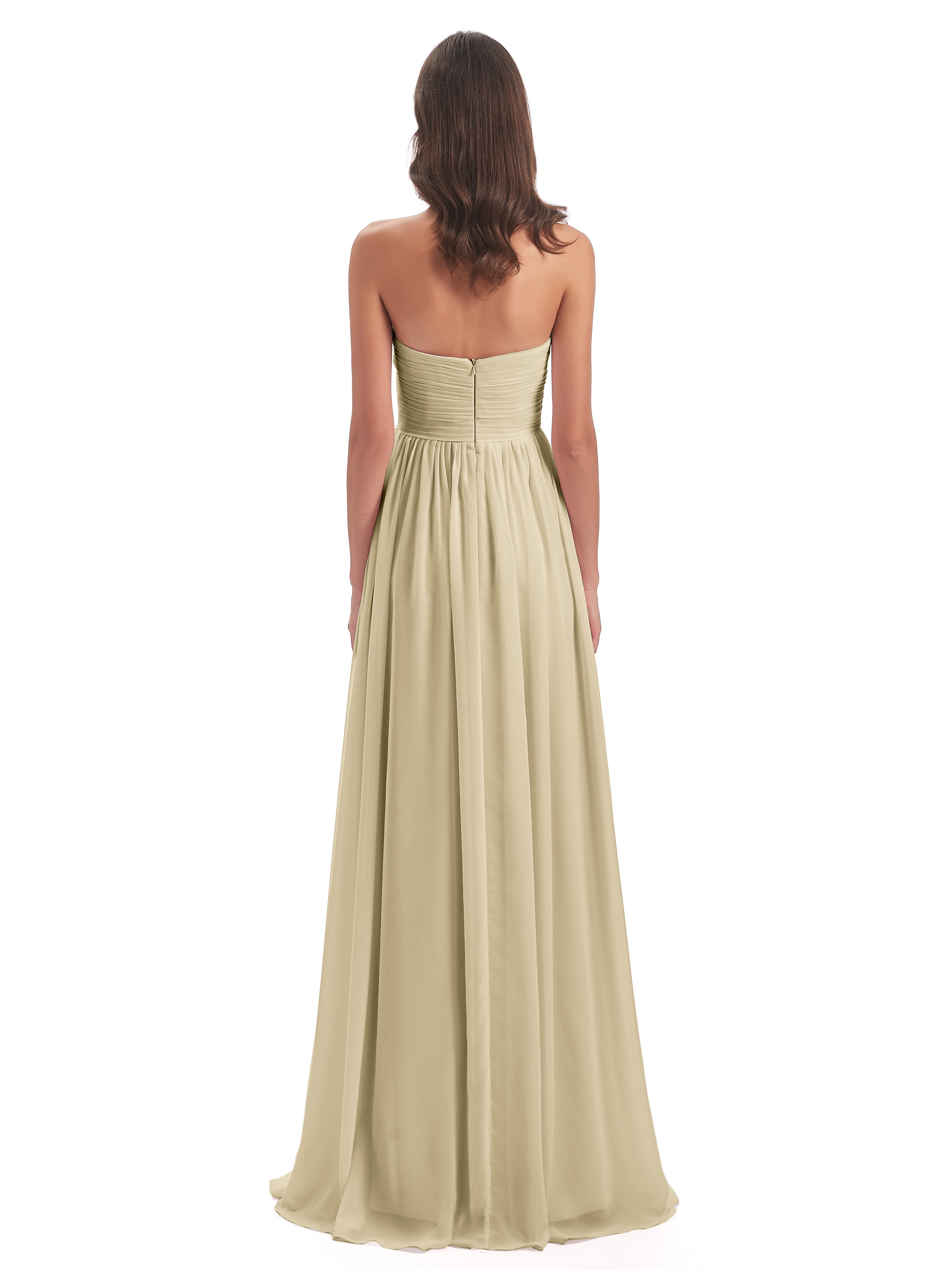 Long Robe Champagne Demoiselle D Honneur Col Coeur Sans Manche Mousseline Robes Demoiselle D'Honneur