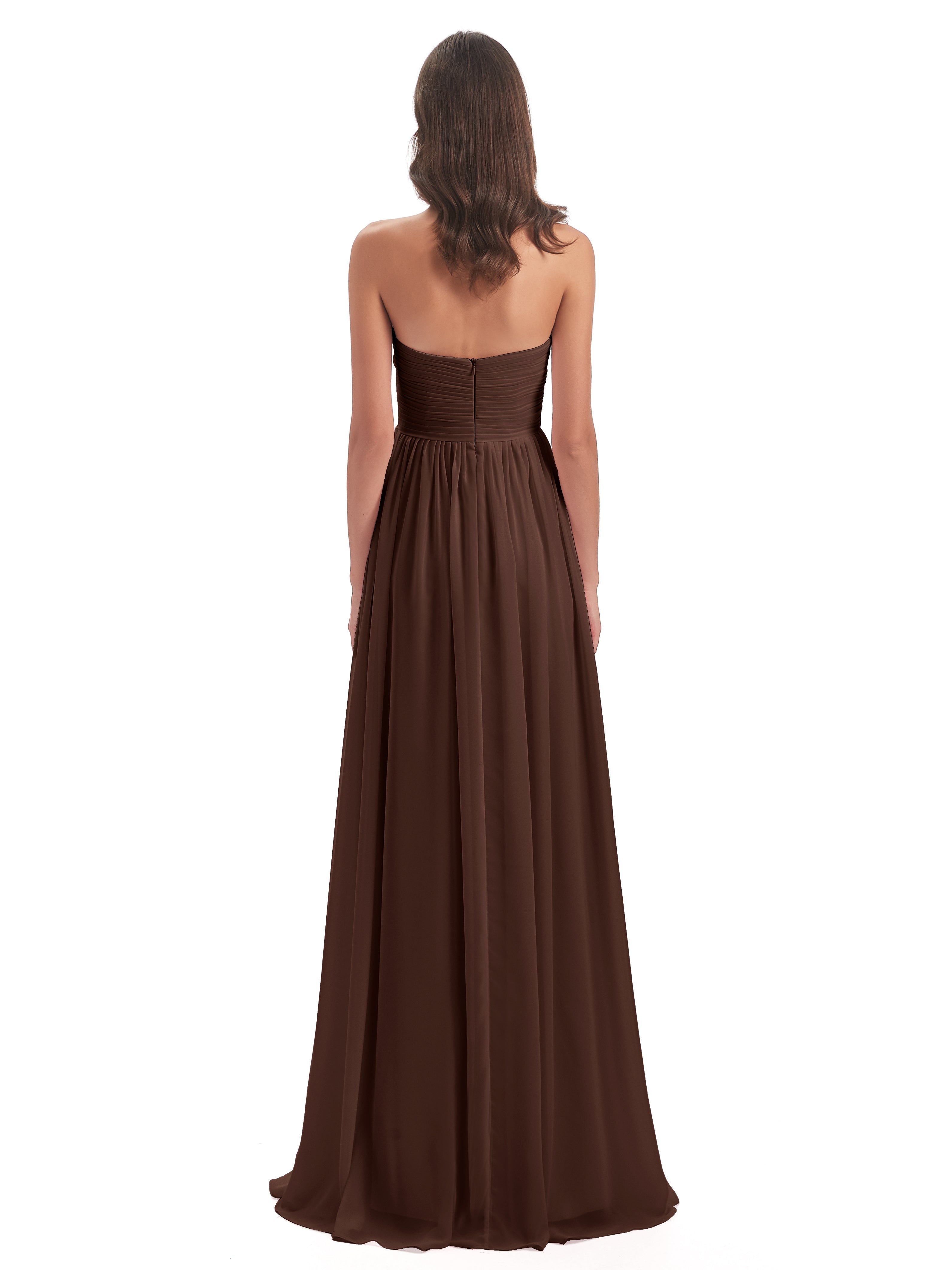 Robe Marron Chocolat Demoiselle D Honneur Col Coeur Sans Manche Mousseline Robes Demoiselle D'Honneur