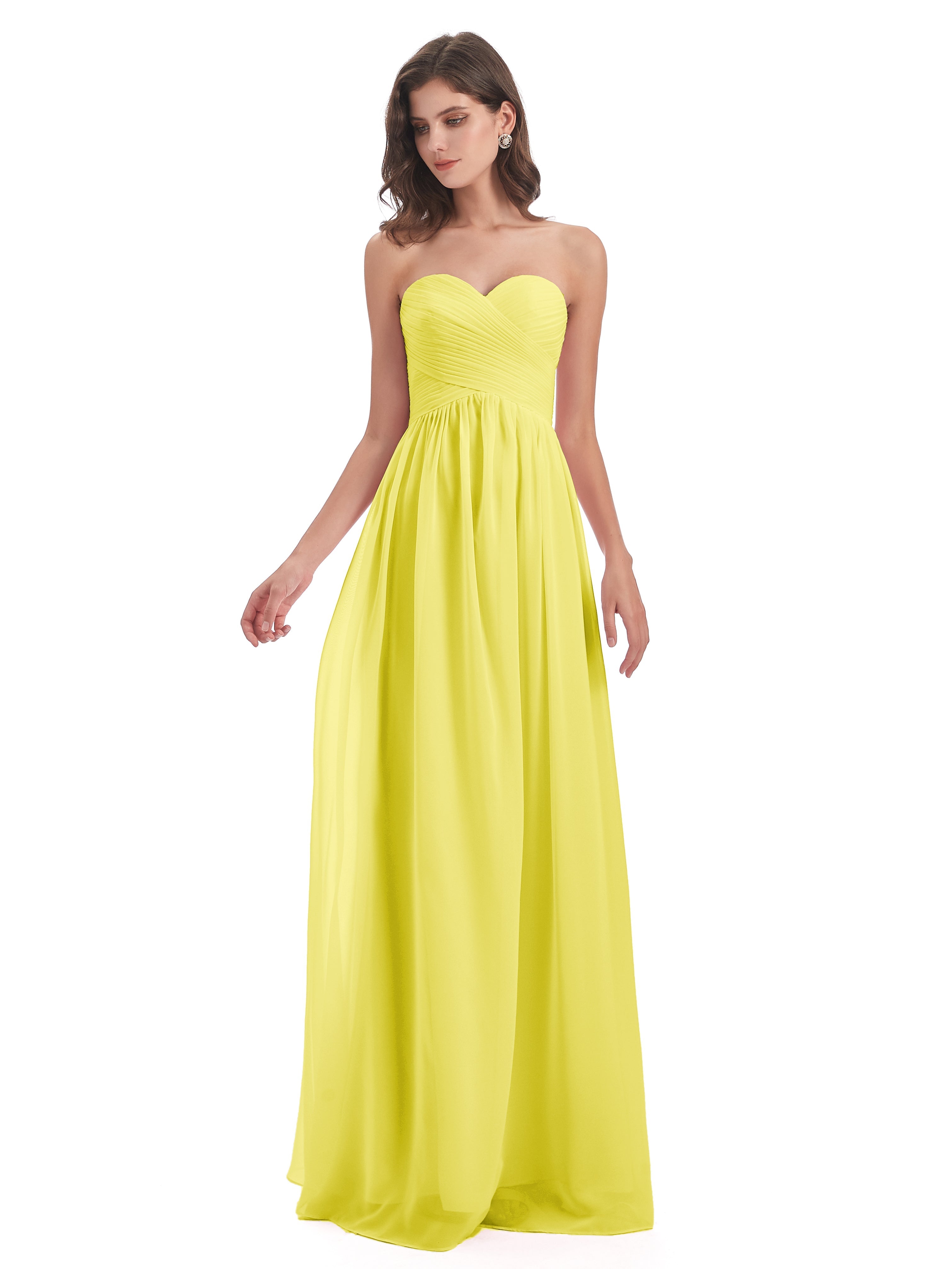 Robes De Demoiselle D'Honneur Citron Col Coeur Sans Manche Mousseline Robes Demoiselle D'Honneur