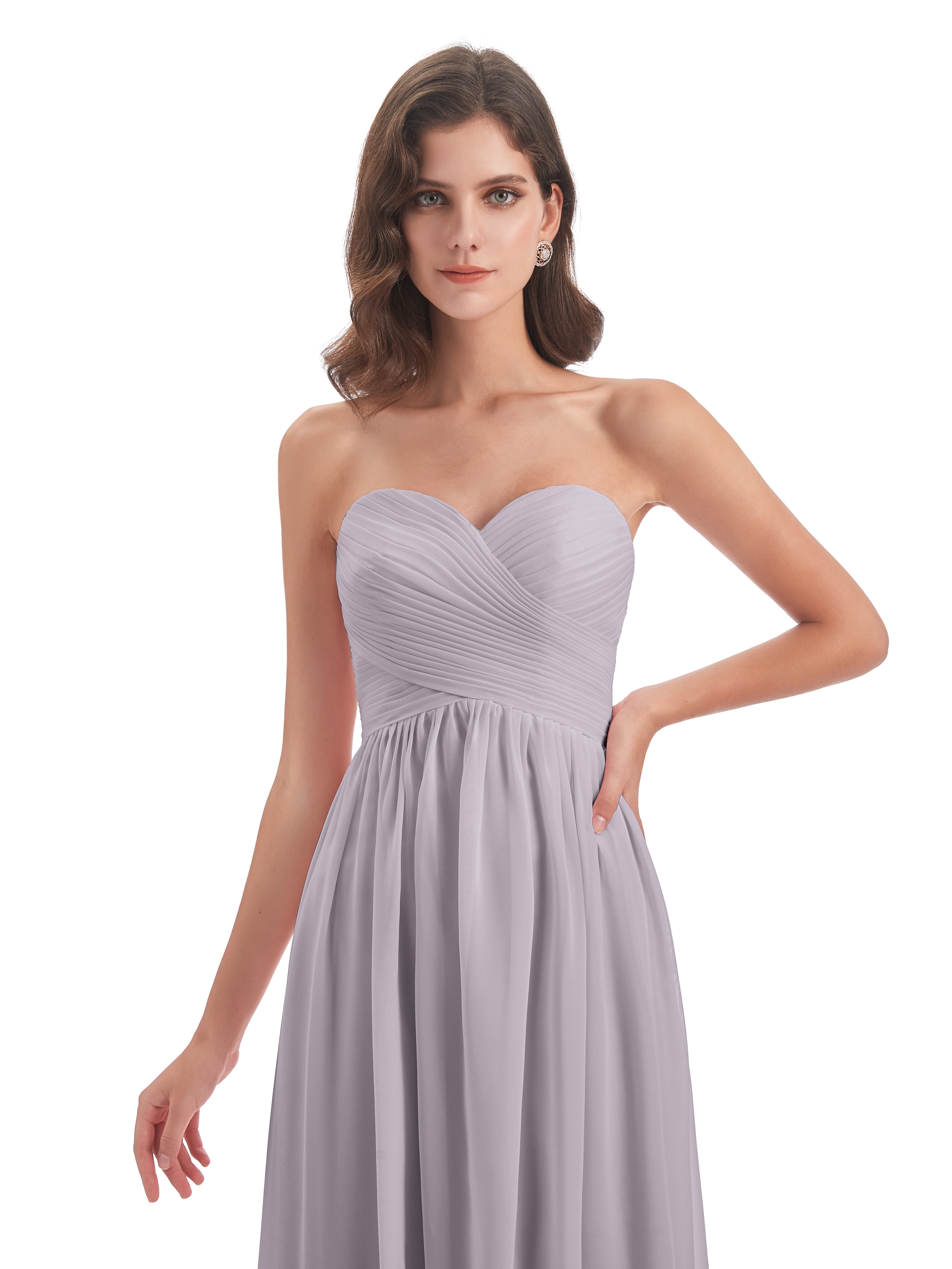Robes De Demoiselle D'Honneur Crépuscule Col Coeur Sans Manche Mousseline Robes Demoiselle D'Honneur