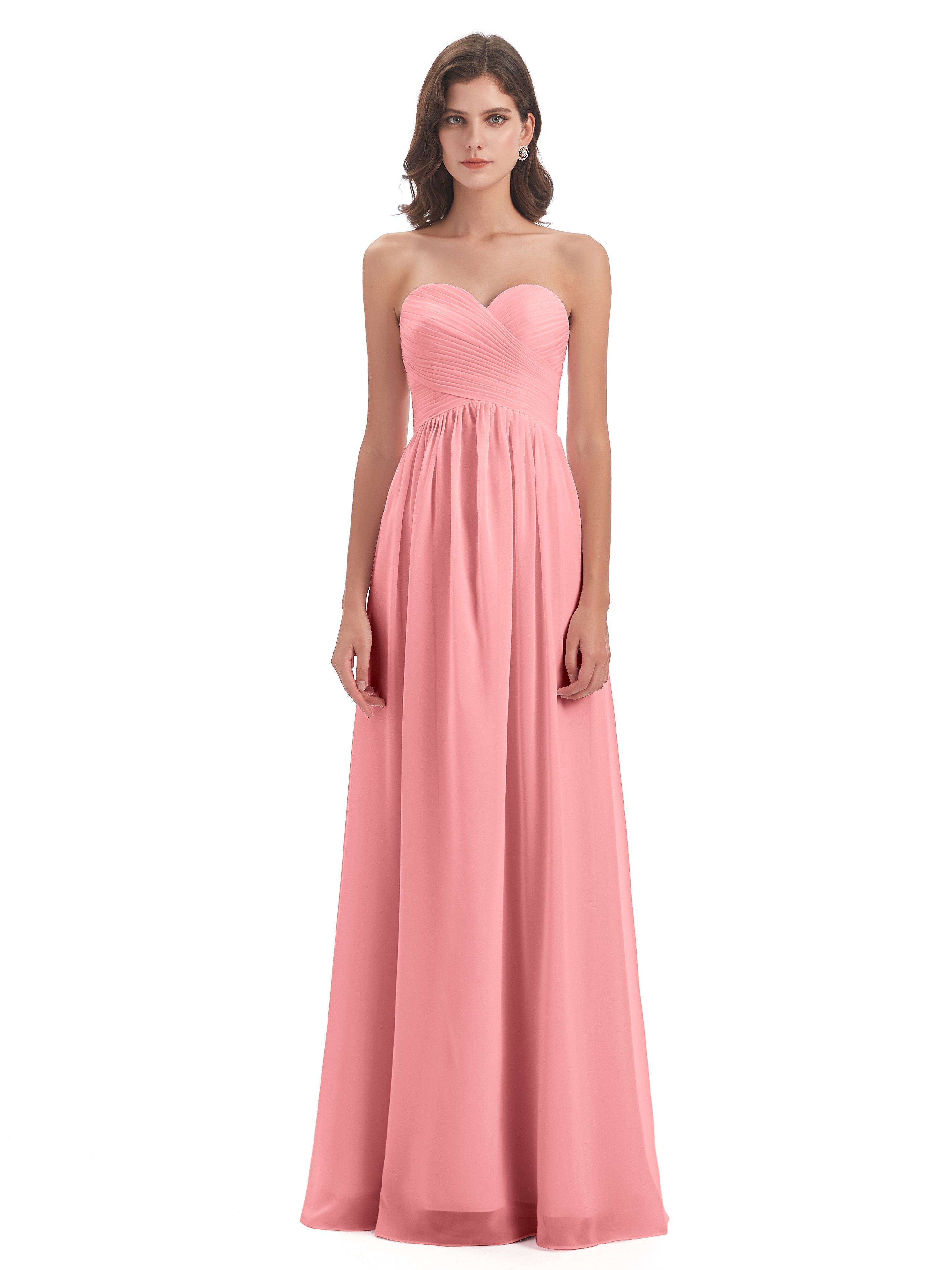 Robes De Demoiselle D'Honneur En Flamant Col Coeur Sans Manche Mousseline Robes Demoiselle D'Honneur