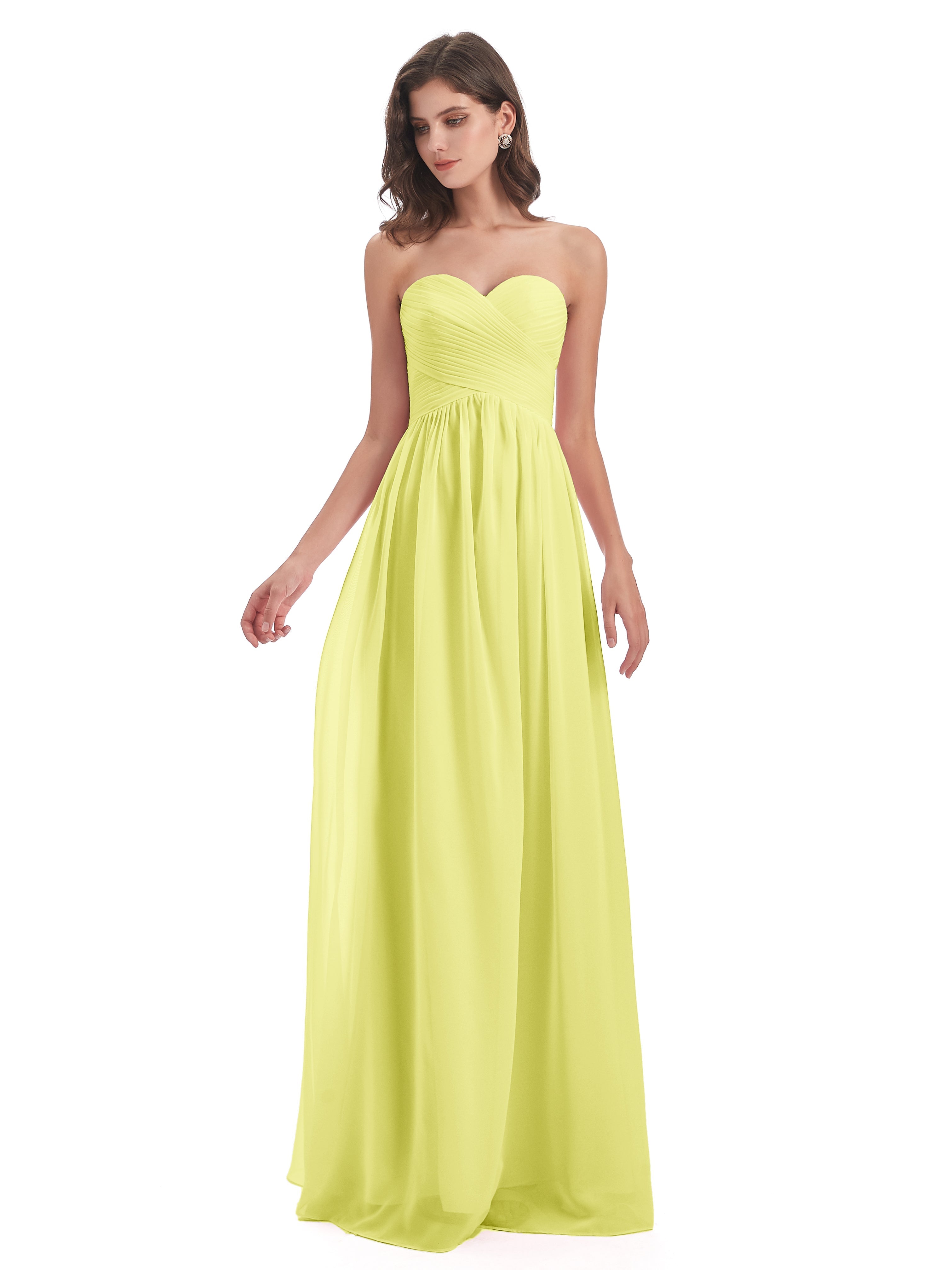 Robes De Demoiselle D'Honneur Jonquille Col Coeur Sans Manche Mousseline Robes Demoiselle D'Honneur