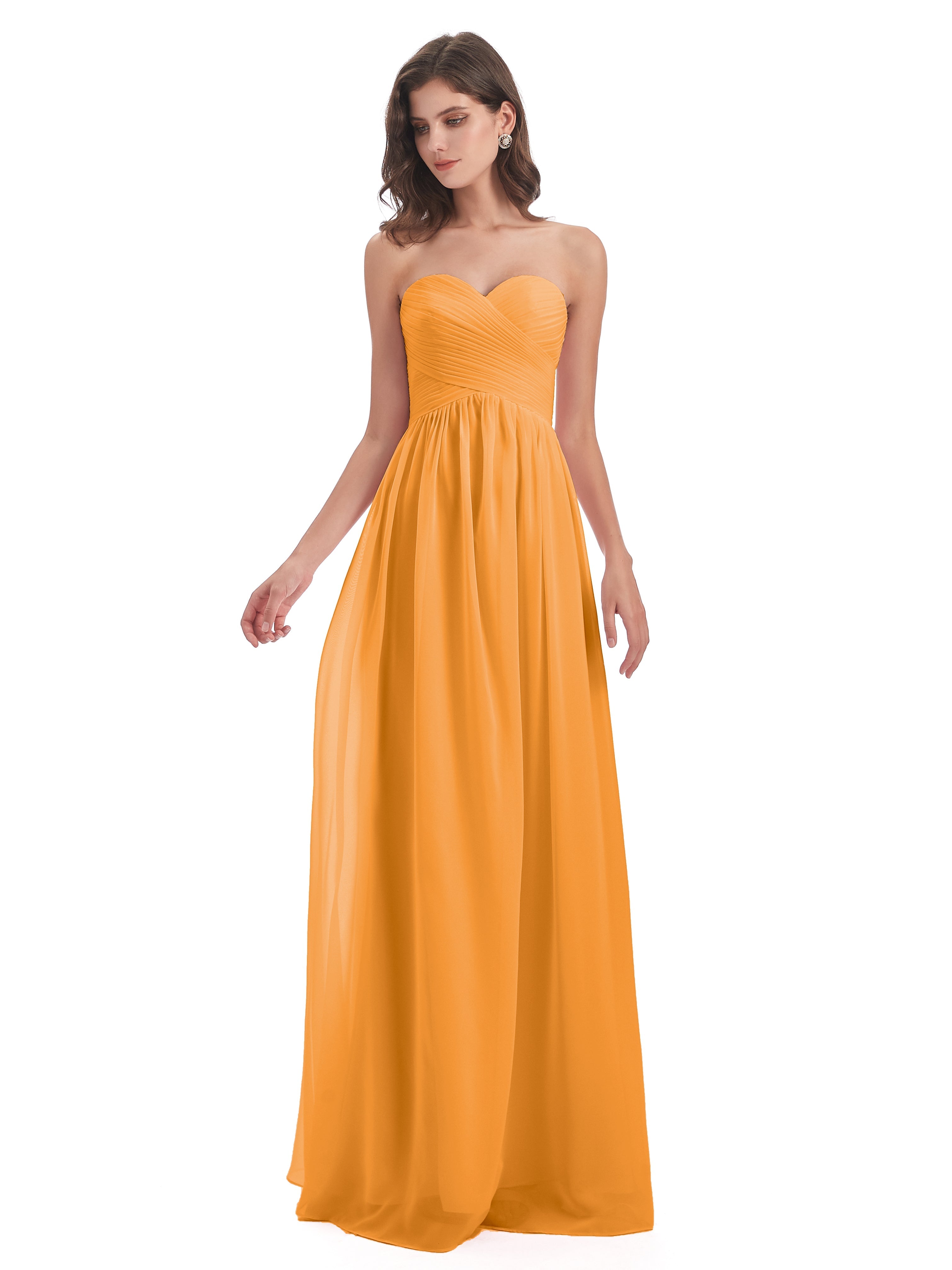 Robes De Demoiselle D'Honneur Mandarine Col Coeur Sans Manche Mousseline Robes Demoiselle D'Honneur