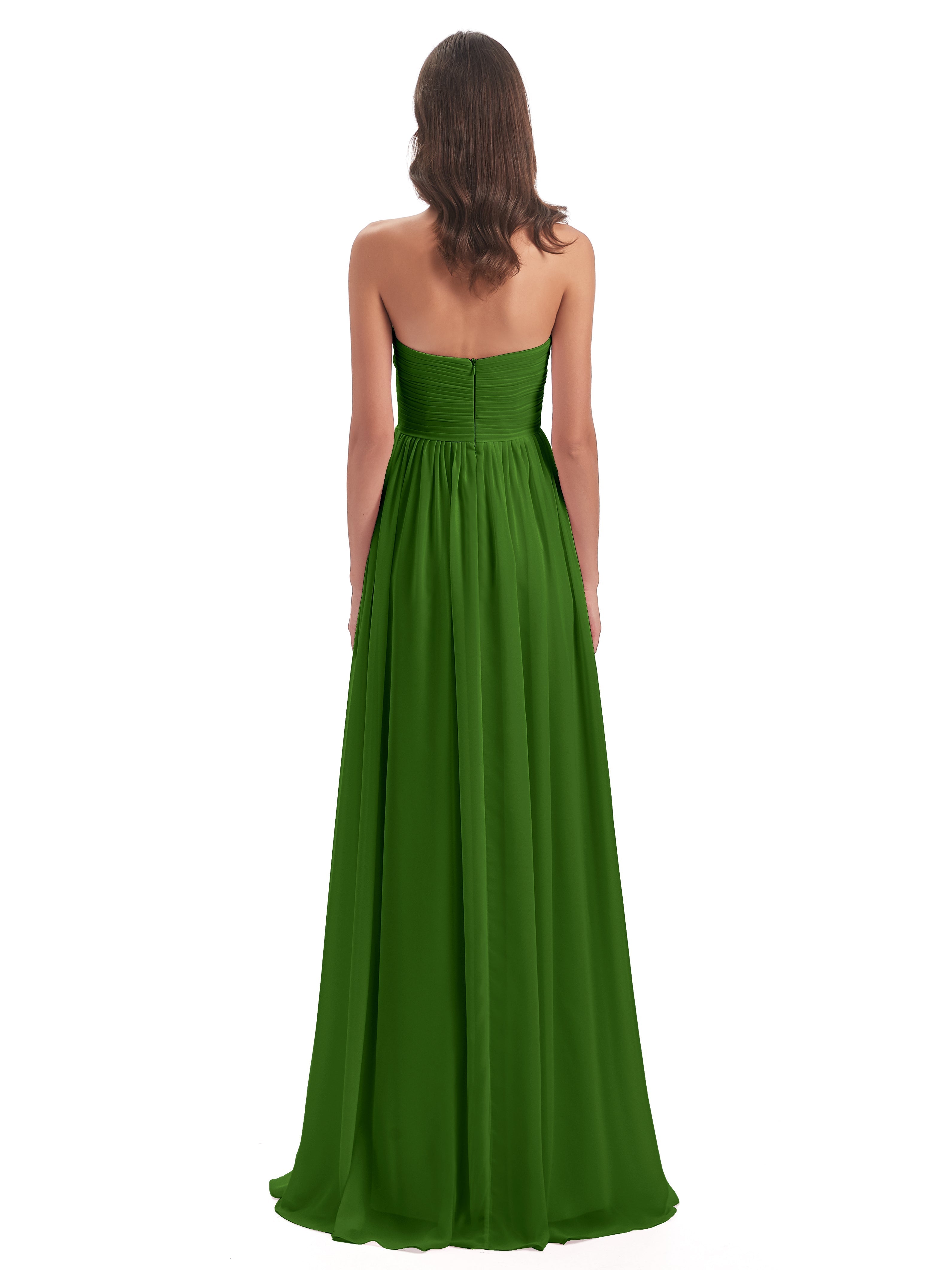 Robes De Demoiselle D'Honneur Vert Mousse Col Coeur Sans Manche Mousseline Robes Demoiselle D'Honneur