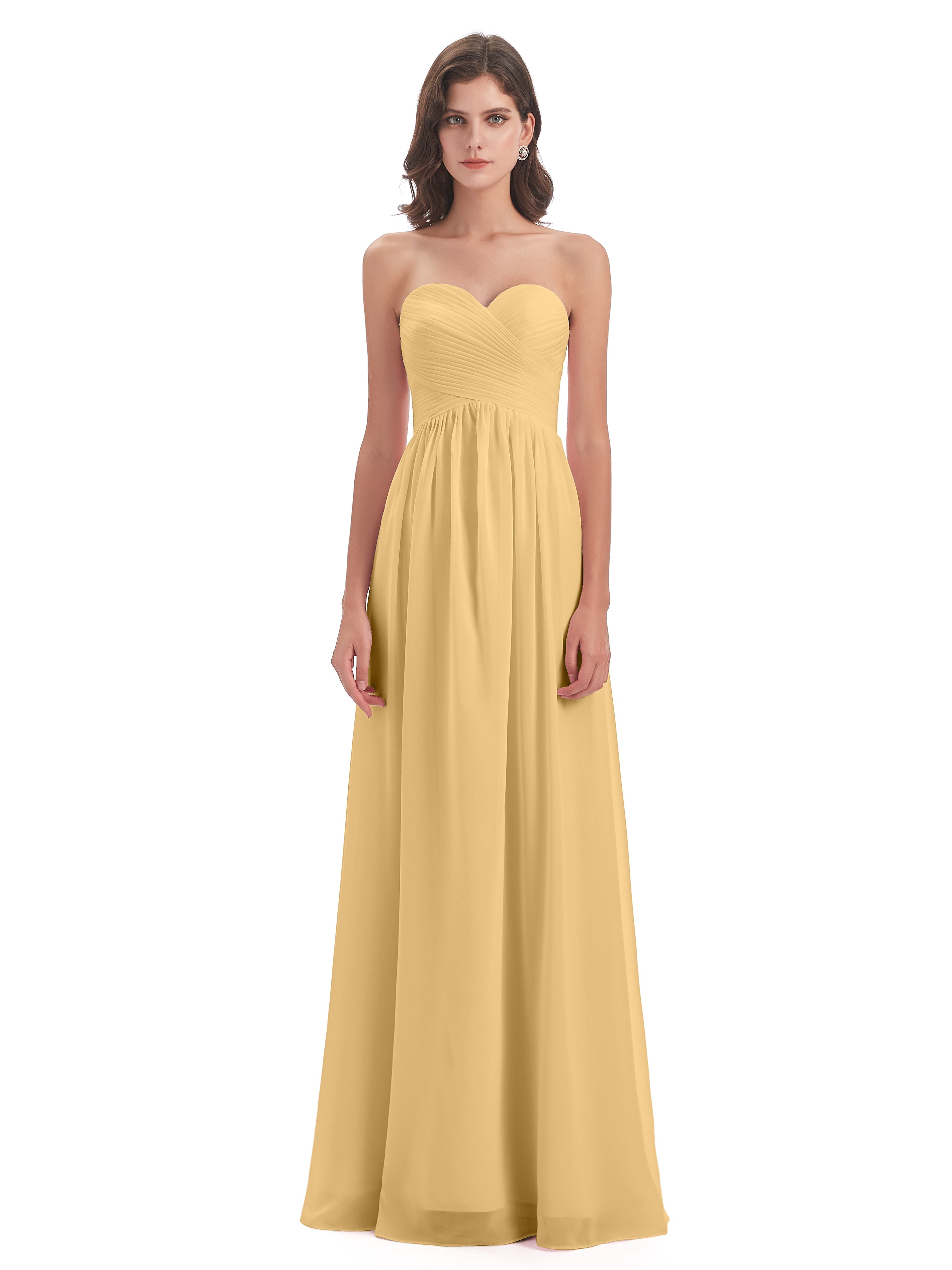 Robe De Demoiselle D Honneur Or Col Coeur Sans Manche Mousseline Robes Demoiselle D'Honneur