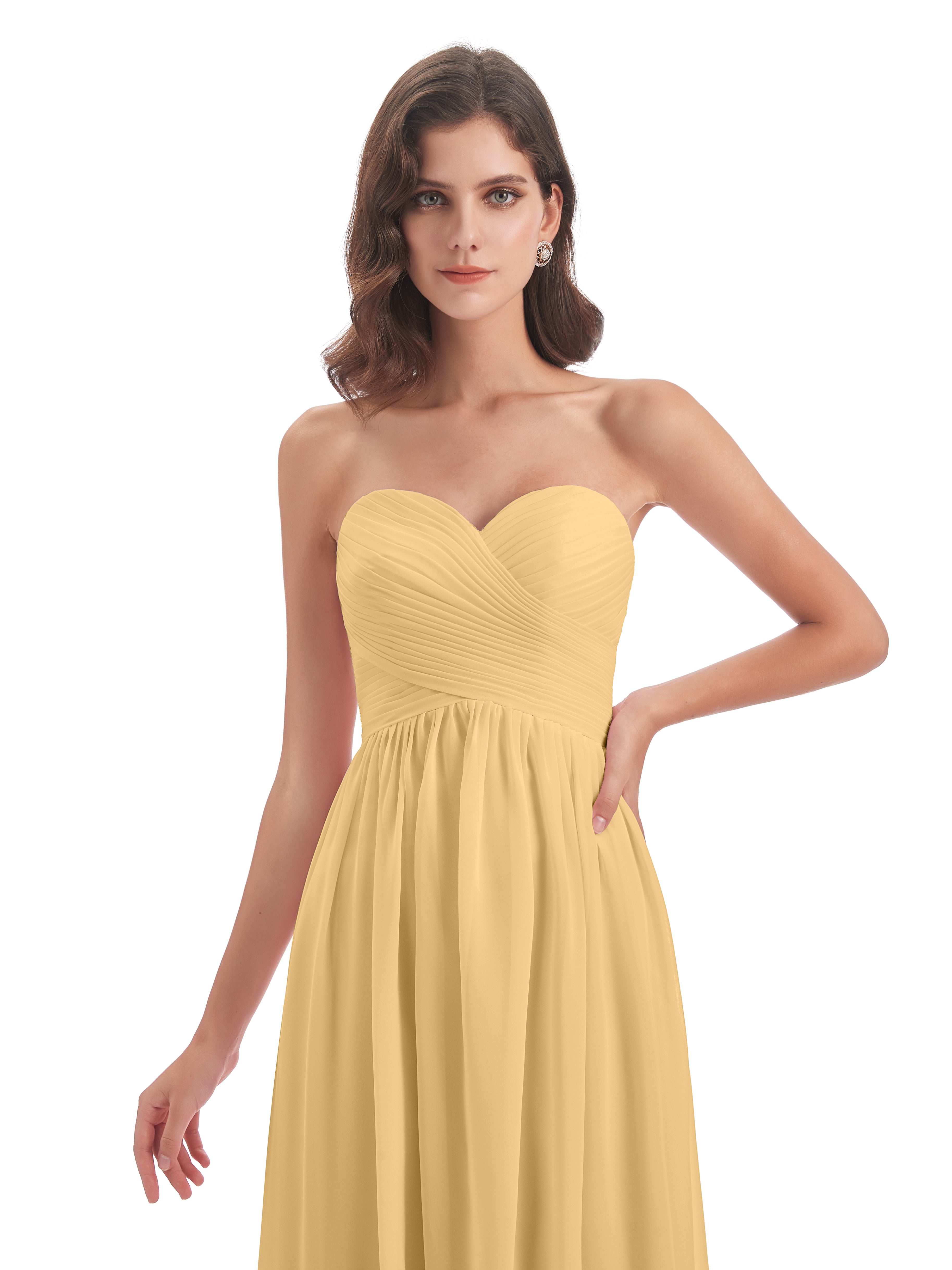 Robe De Demoiselle D Honneur Or Col Coeur Sans Manche Mousseline Robes Demoiselle D'Honneur