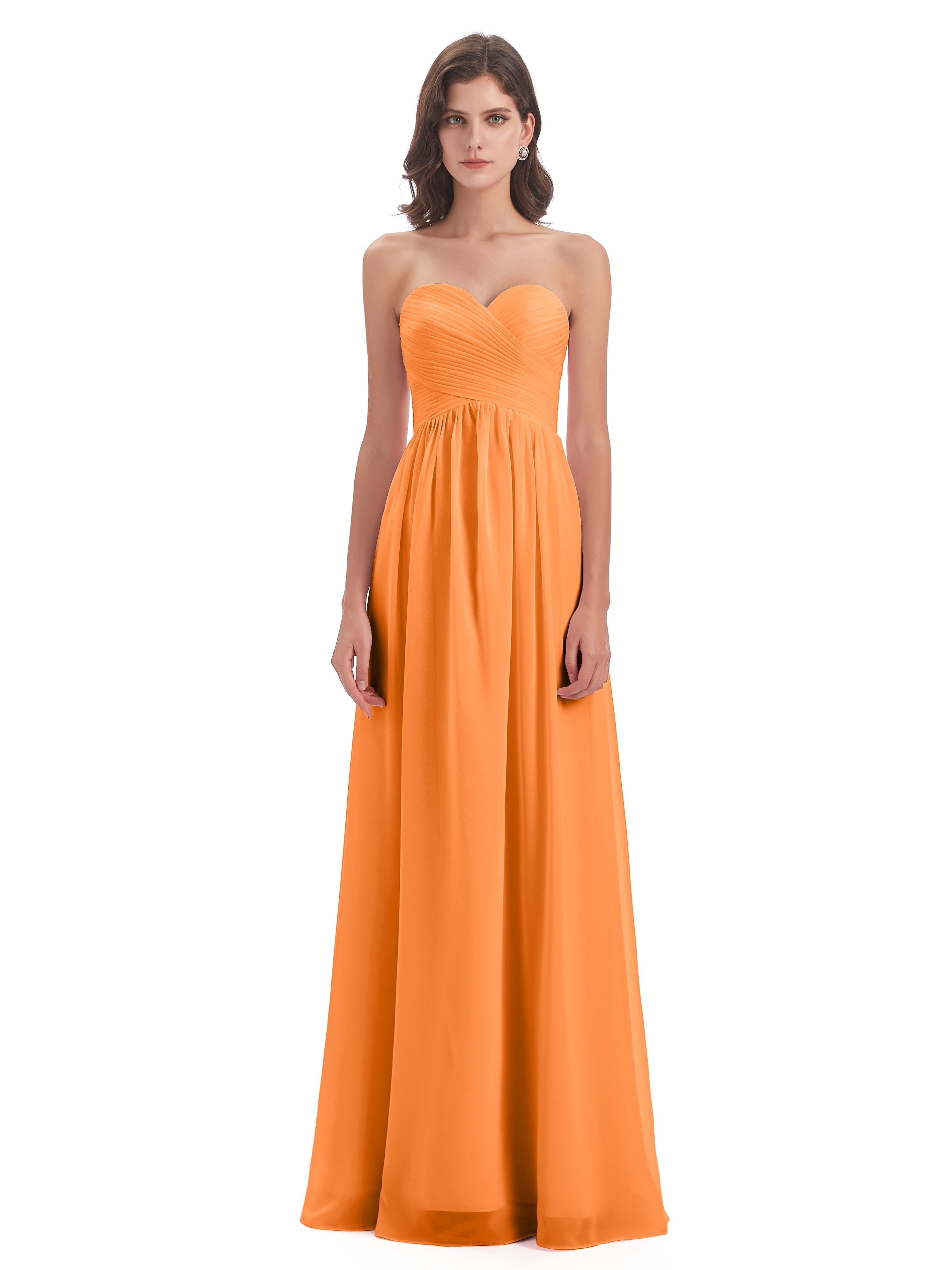 Robe Mousseline Orange Col Coeur Sans Manche Mousseline Robes Demoiselle D'Honneur