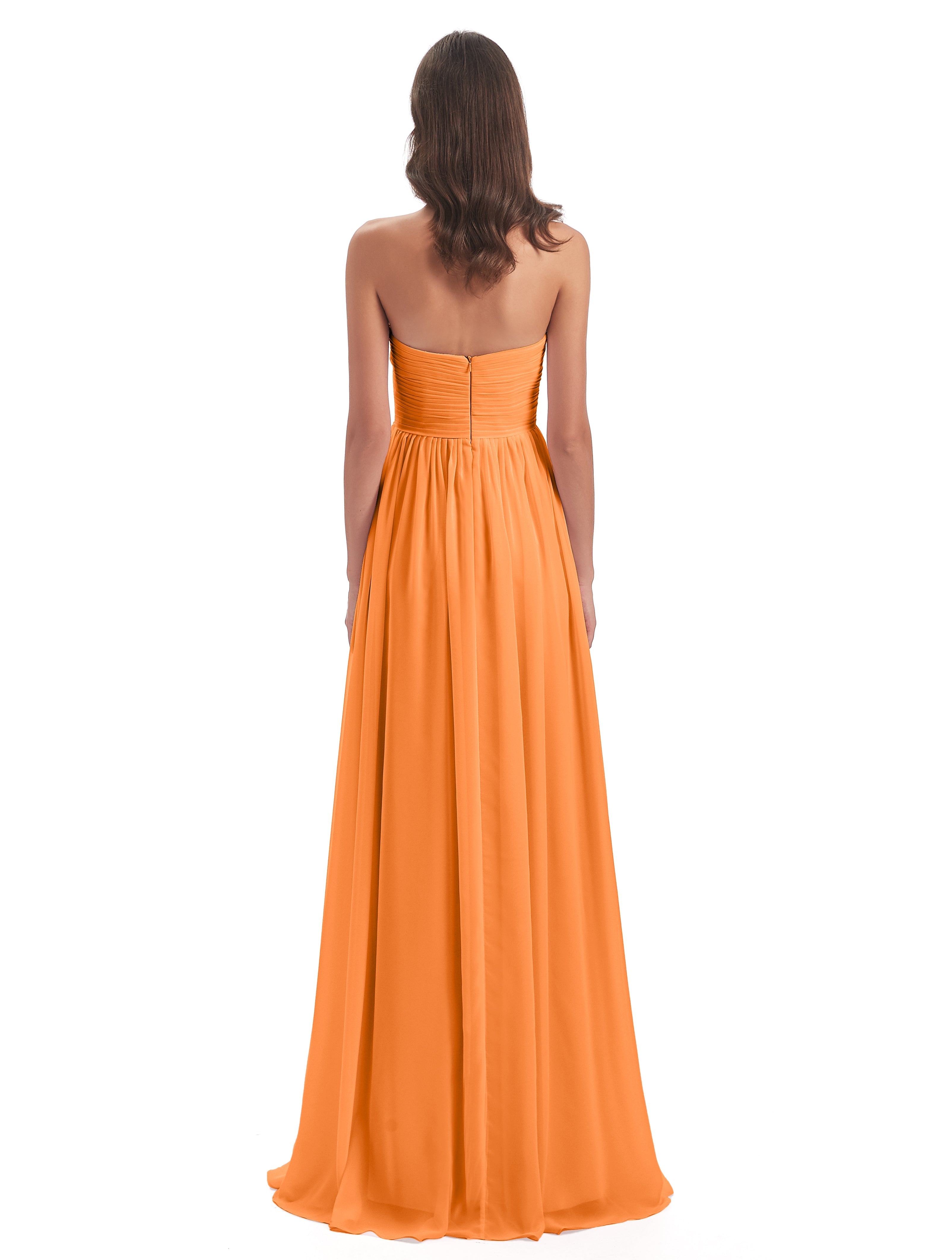Robe Mousseline Orange Col Coeur Sans Manche Mousseline Robes Demoiselle D'Honneur