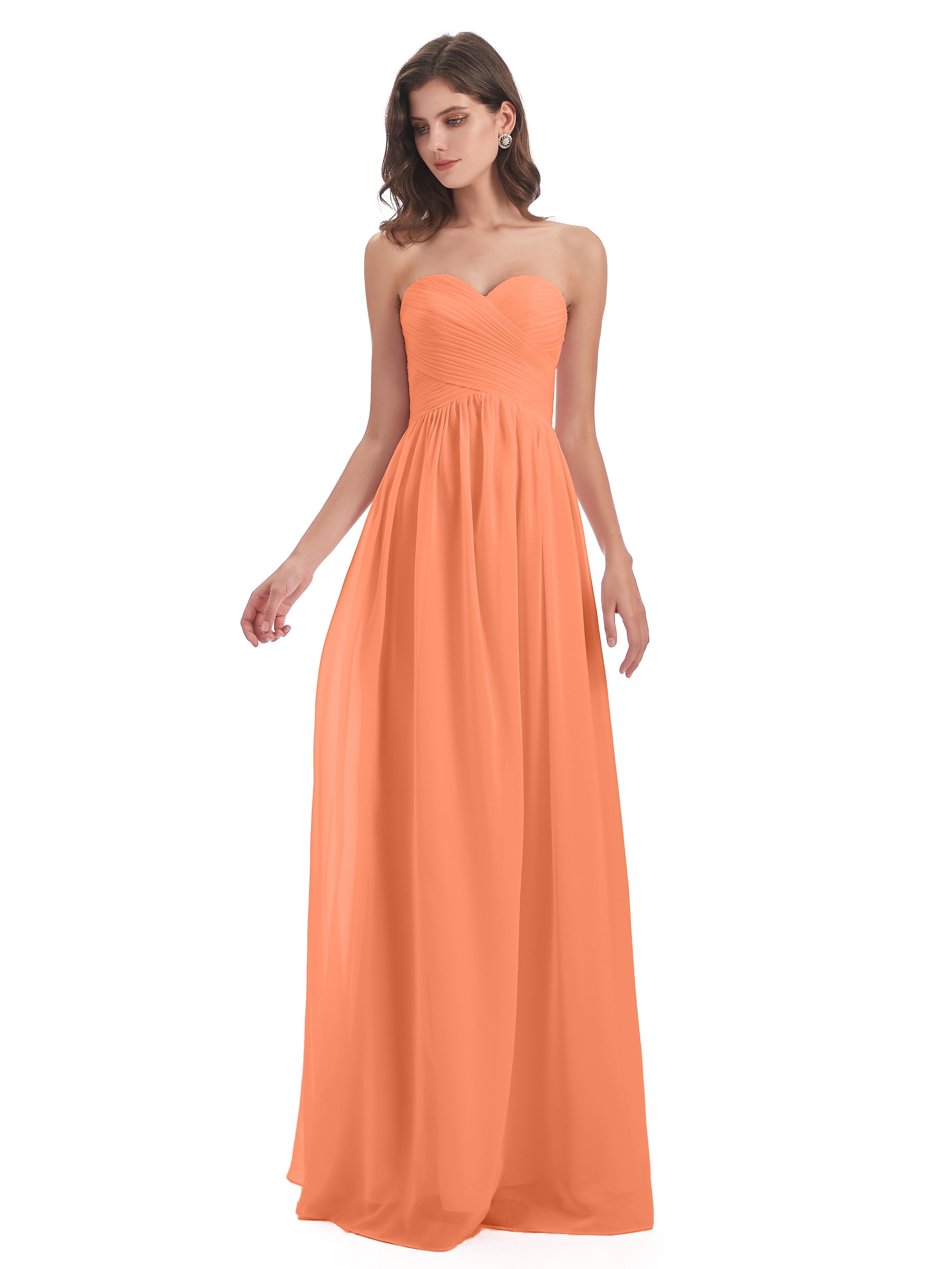 Robes De Demoiselle D'Honneur Papaye Col Coeur Sans Manche Mousseline Robes Demoiselle D'Honneur