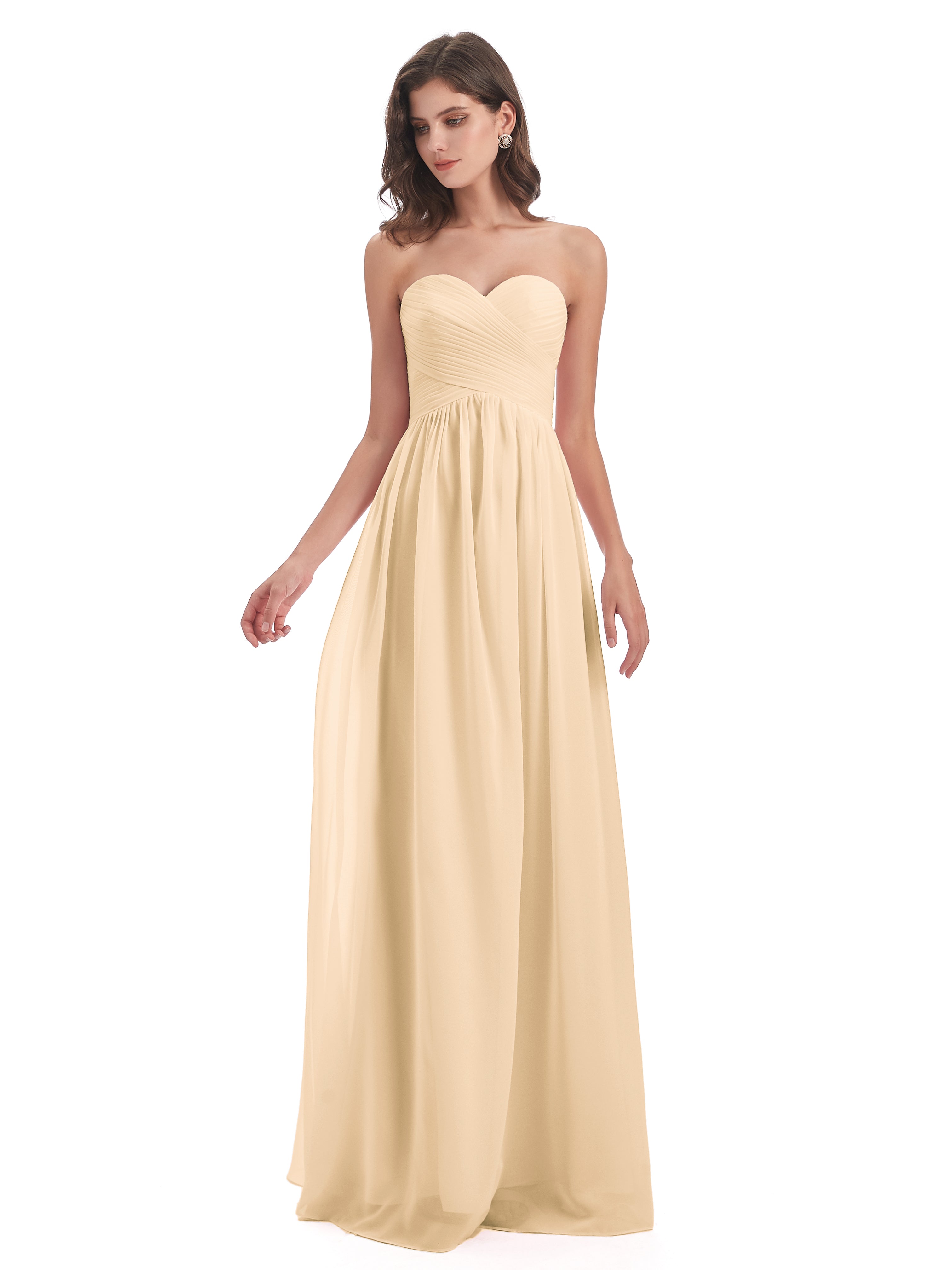 Robe De Demoiselle D Honneur Peche Col Coeur Sans Manche Mousseline Robes Demoiselle D'Honneur