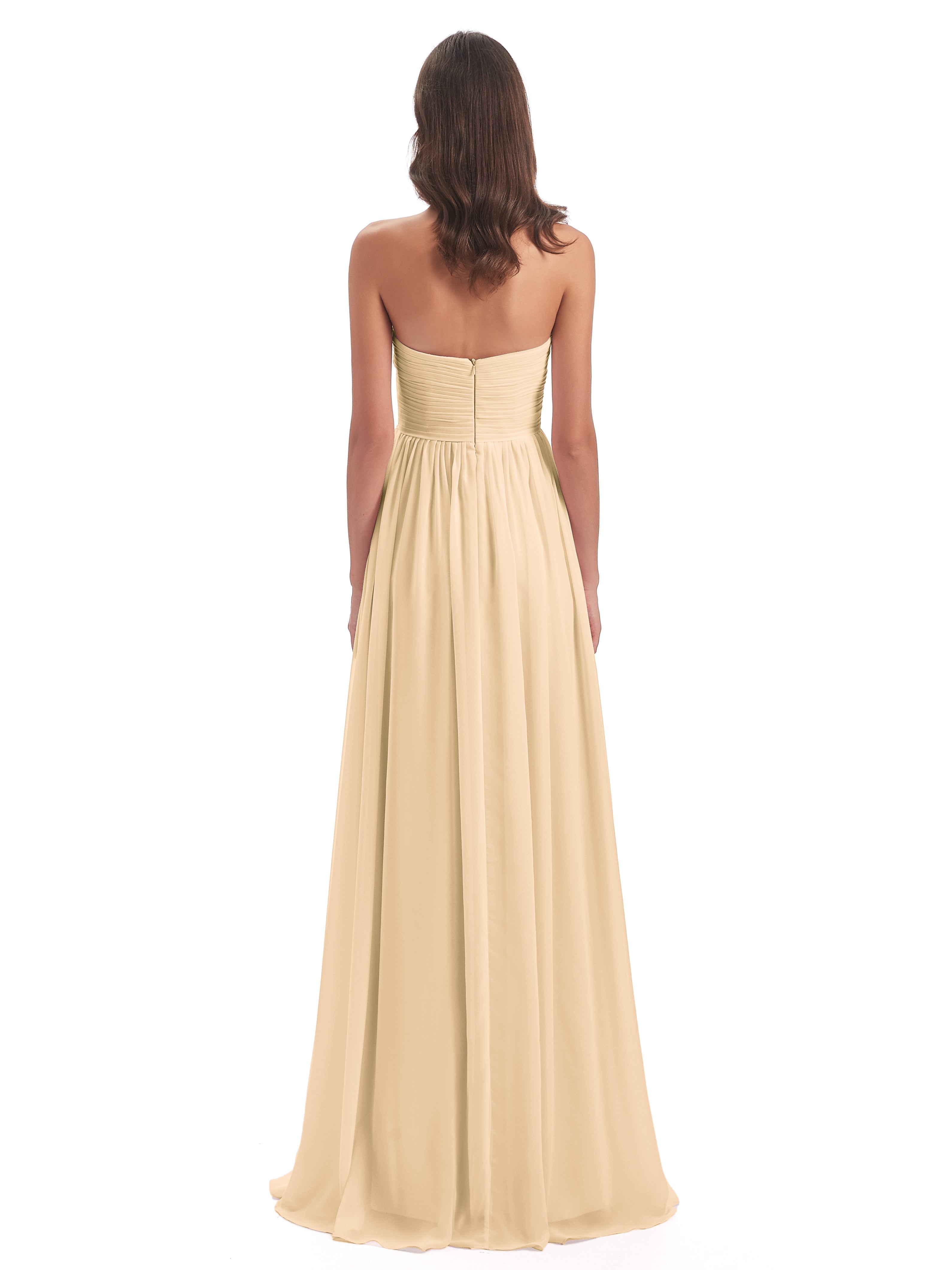 Robe De Demoiselle D Honneur Peche Col Coeur Sans Manche Mousseline Robes Demoiselle D'Honneur