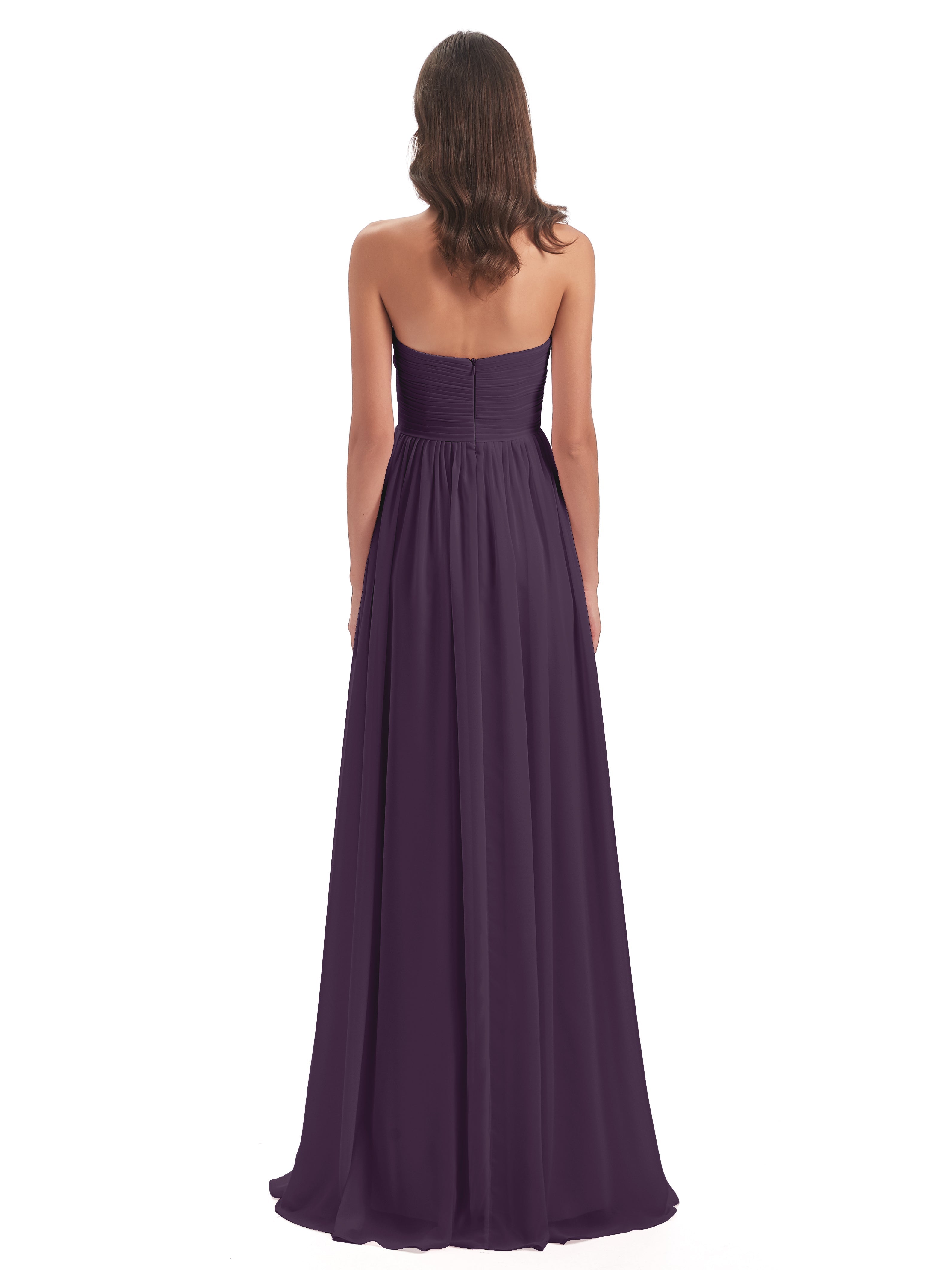 Robe De Demoiselle D'Honneur En Plum Col Coeur Sans Manche Mousseline Robes Demoiselle D'Honneur