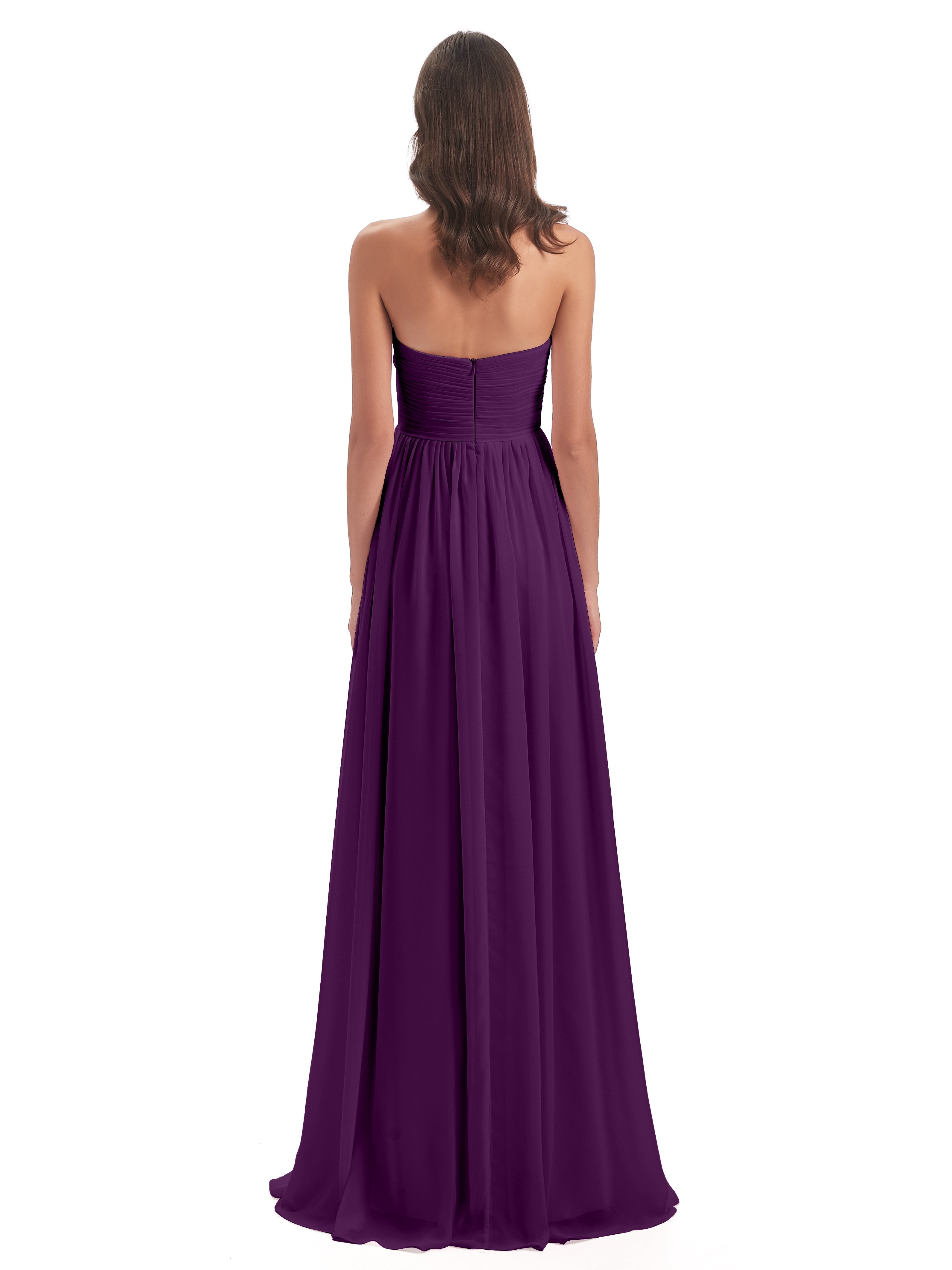 Robes De Demoiselle D'Honneur En Raisin Col Coeur Sans Manche Mousseline Robes Demoiselle D'Honneur