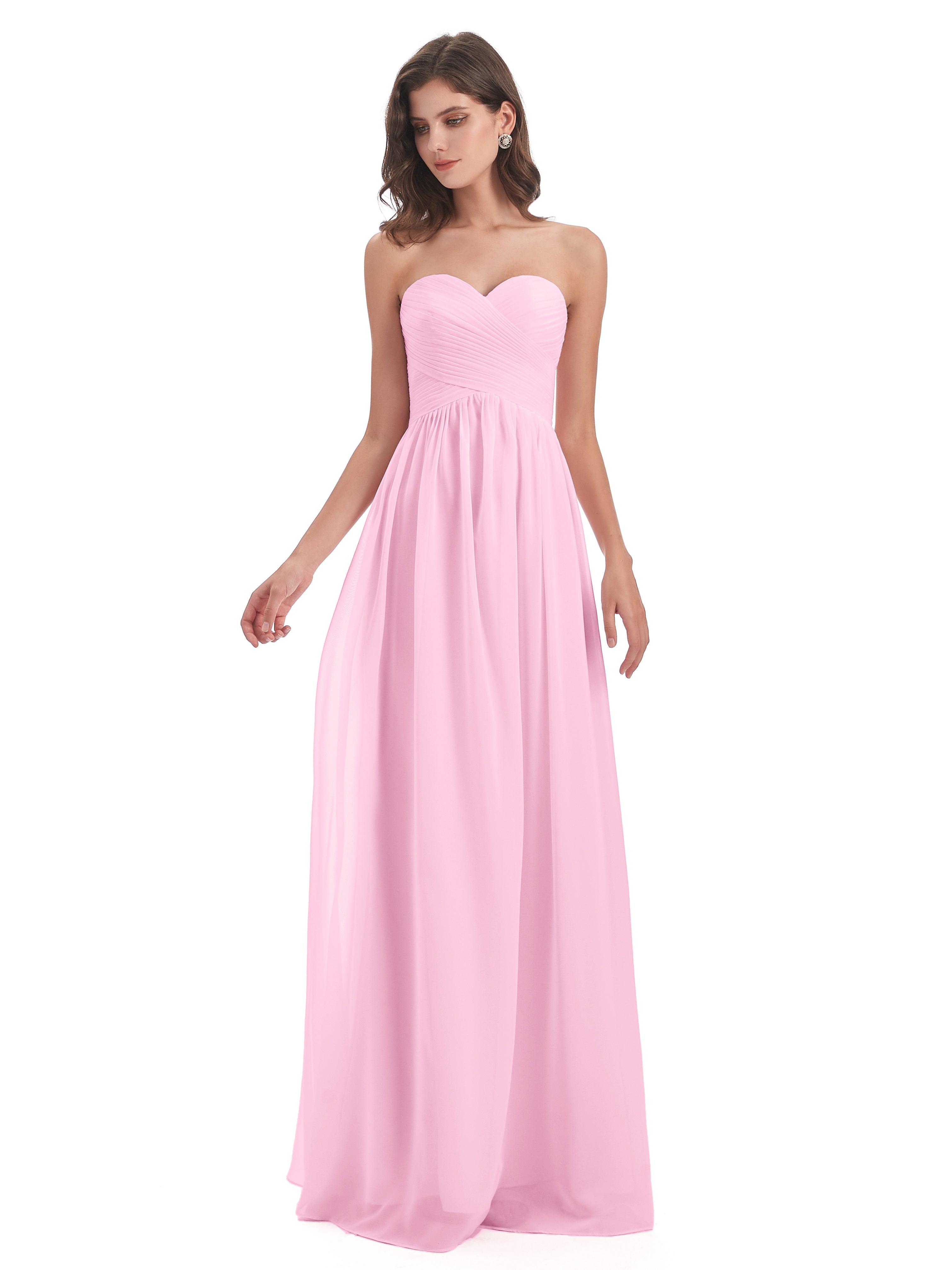 Robes De Demoiselle D'Honneur Rose Bonbon Col Coeur Sans Manche Mousseline Robes Demoiselle D'Honneur