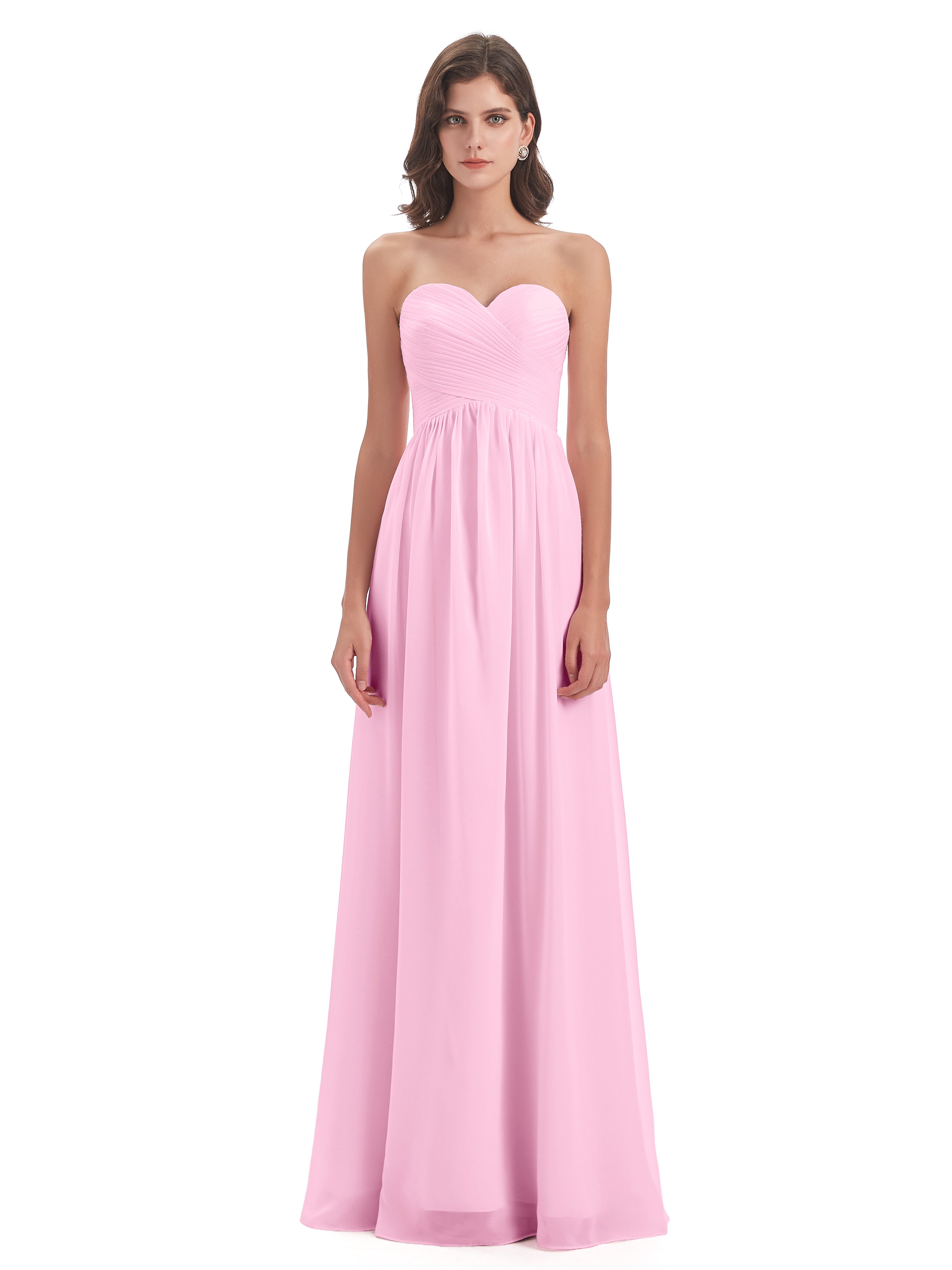 Robes De Demoiselle D'Honneur Rose Bonbon Col Coeur Sans Manche Mousseline Robes Demoiselle D'Honneur