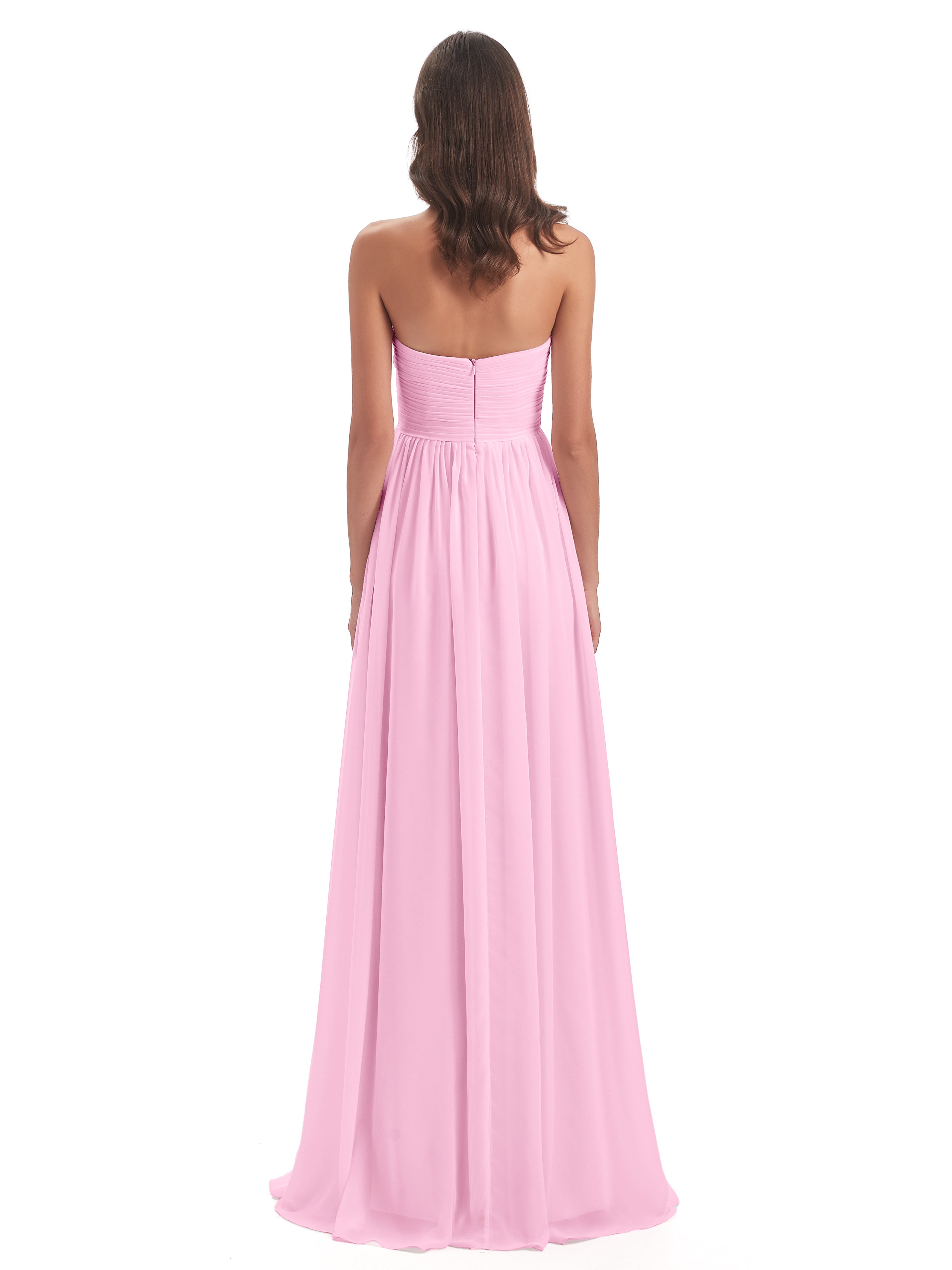 Robes De Demoiselle D'Honneur Rose Bonbon Col Coeur Sans Manche Mousseline Robes Demoiselle D'Honneur