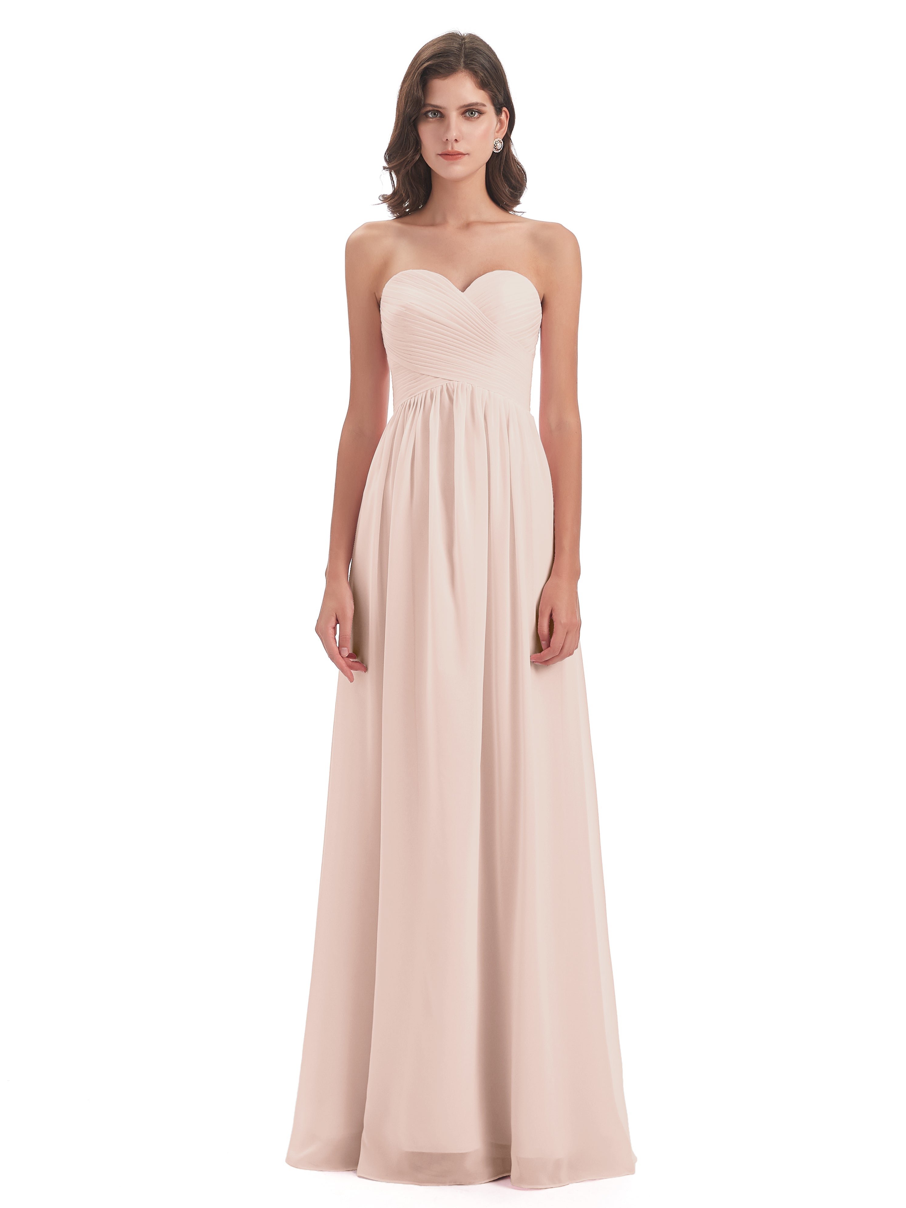 Robe De Demoiselle D'Honneur En Perles Col Coeur Sans Manche Mousseline Robes Demoiselle D'Honneur