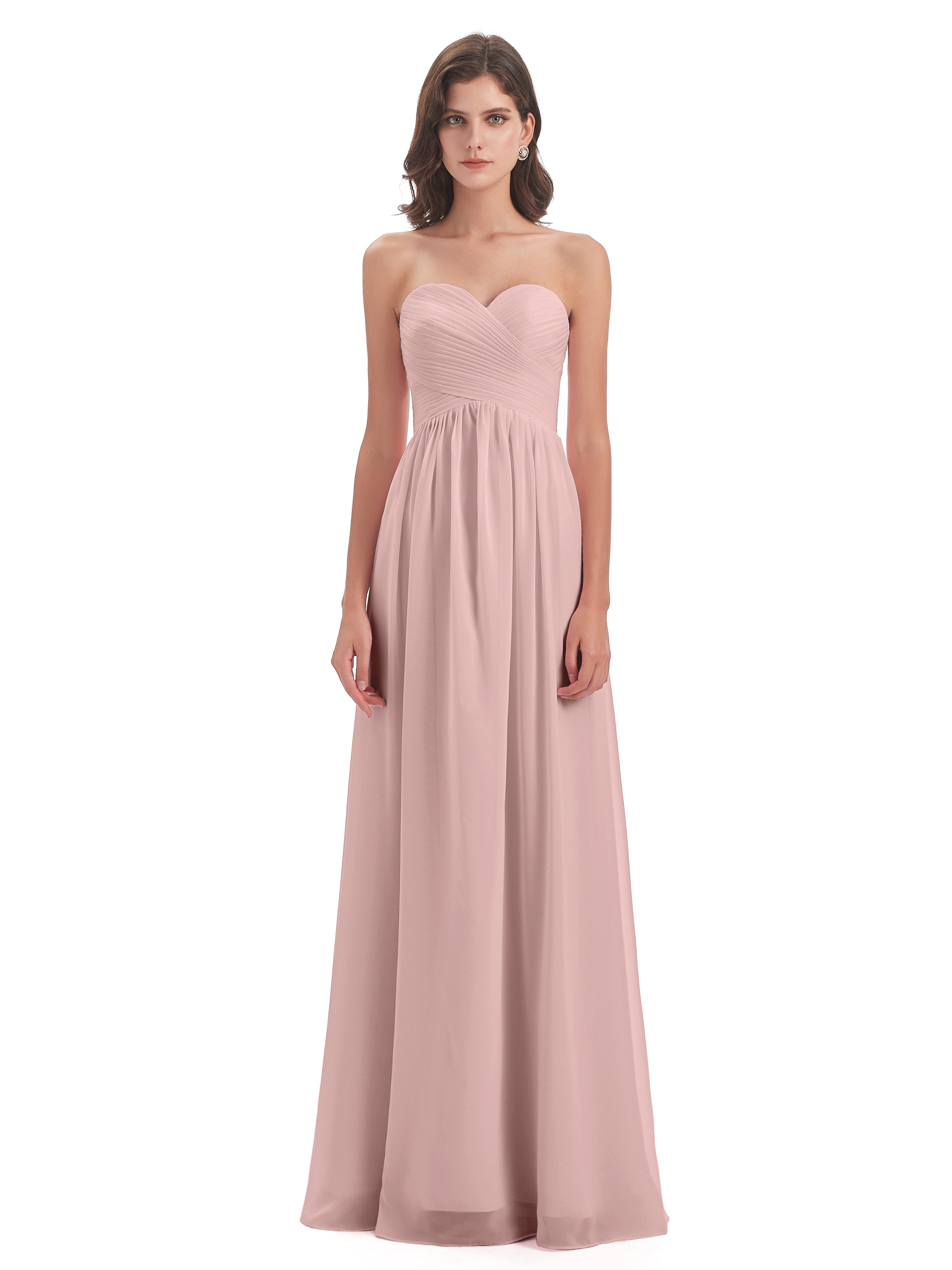 Robe Demoiselle D Honneur Rose Poudré Courte Col Coeur Sans Manche Mousseline Robes Demoiselle D'Honneur