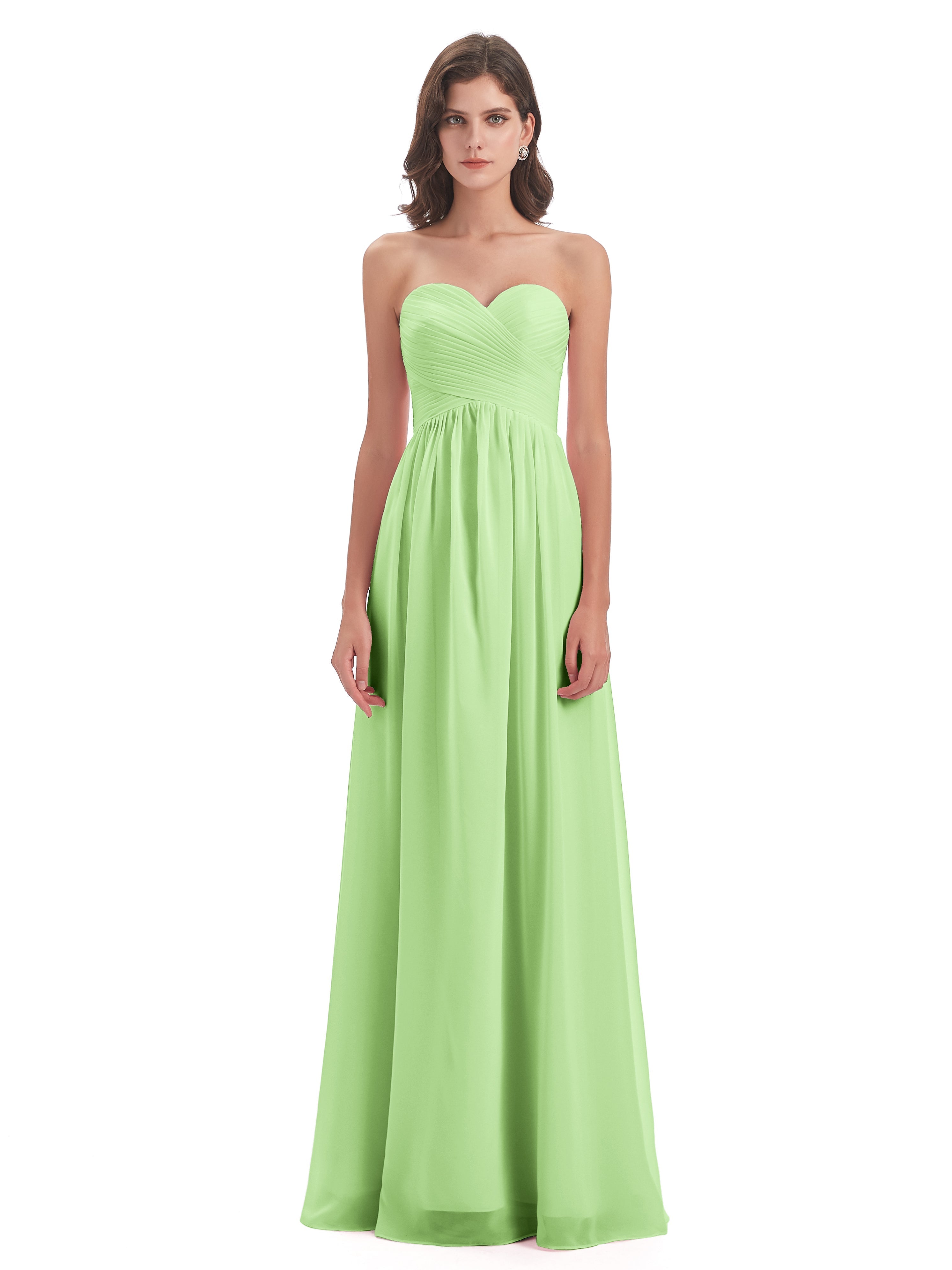 Demoiselle D'Honneur Vert Sauge Col Coeur Sans Manche Mousseline Robes Demoiselle D'Honneur