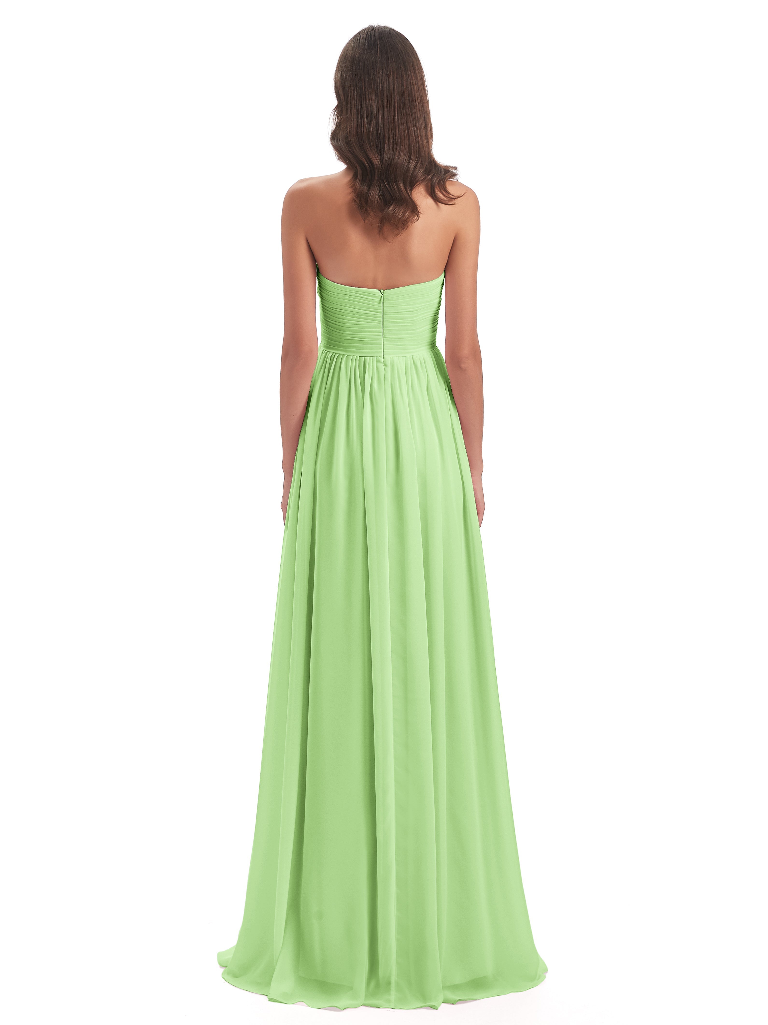 Demoiselle D'Honneur Vert Sauge Col Coeur Sans Manche Mousseline Robes Demoiselle D'Honneur