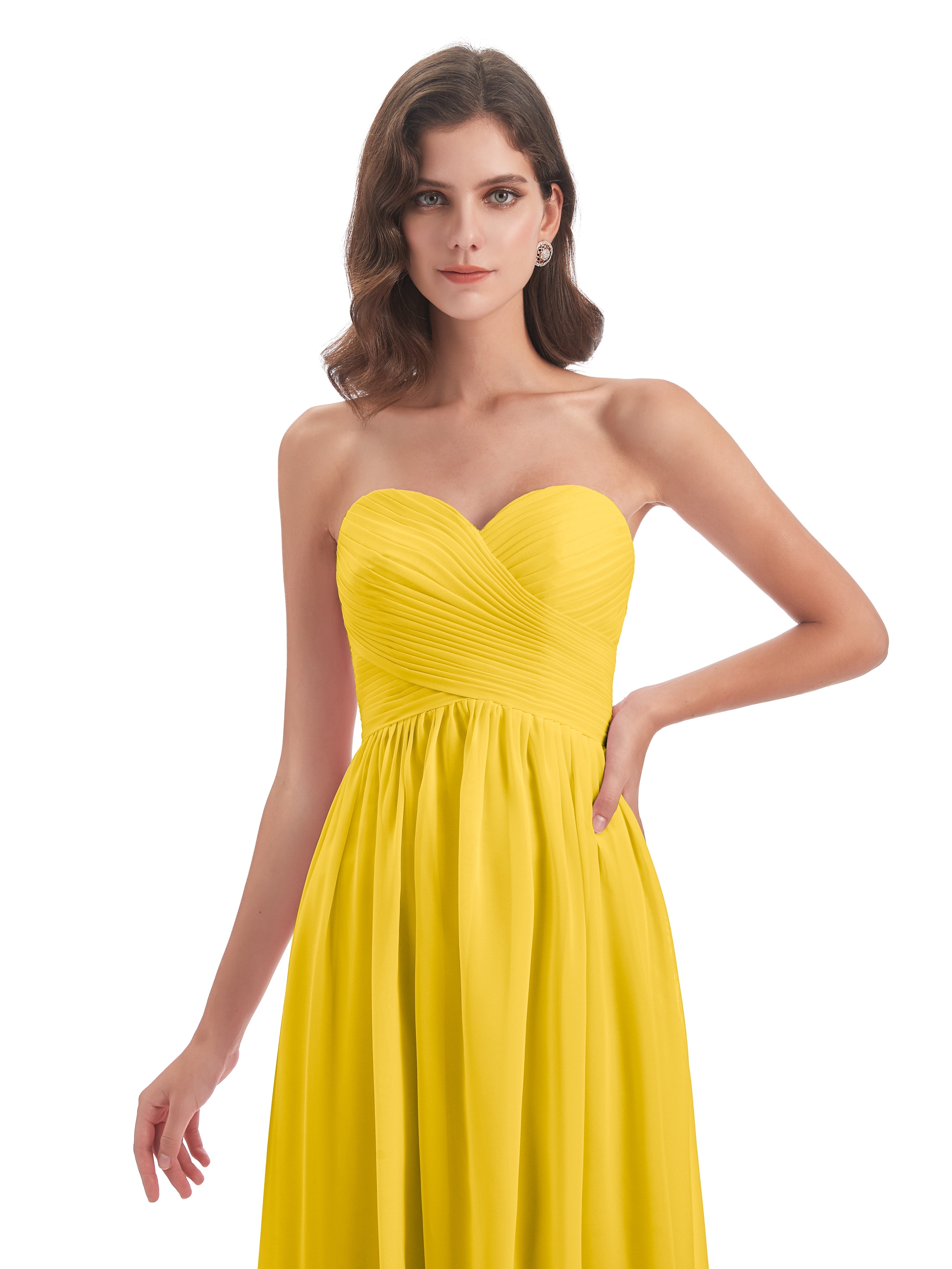 Robe De Demoiselle D'Honneur Souci Col Coeur Sans Manche Mousseline Robes Demoiselle D'Honneur
